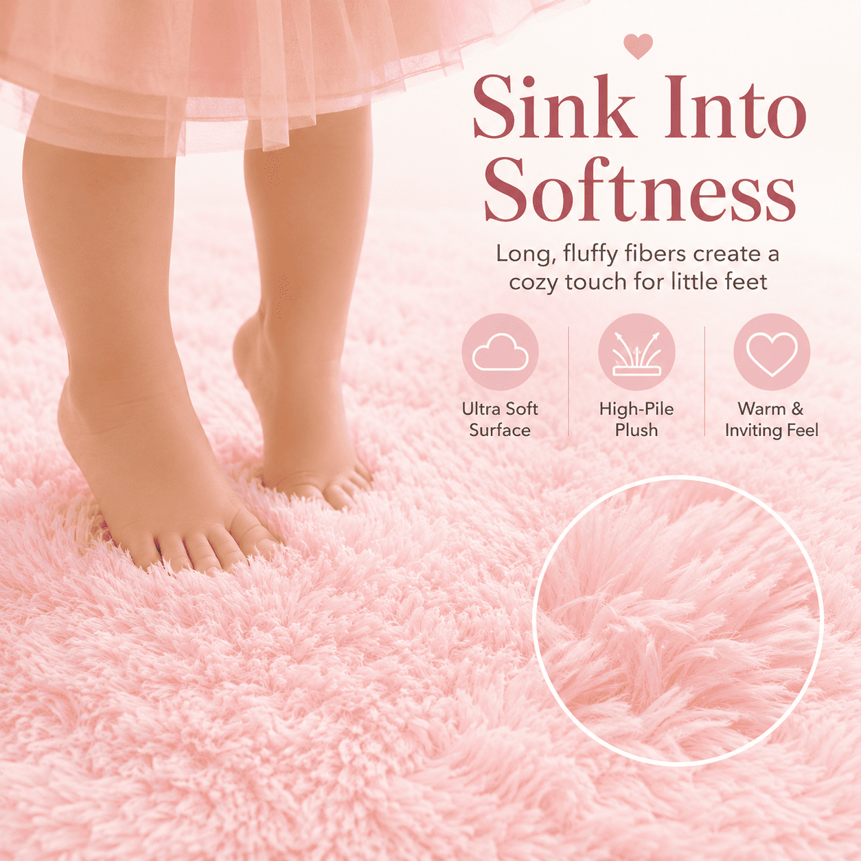 SANMADROLA Super Soft Fluffy Area Rug, Shaggy Plush Carpet for Bedroom and Nursery (Pink, 4x4 ft) dxo00