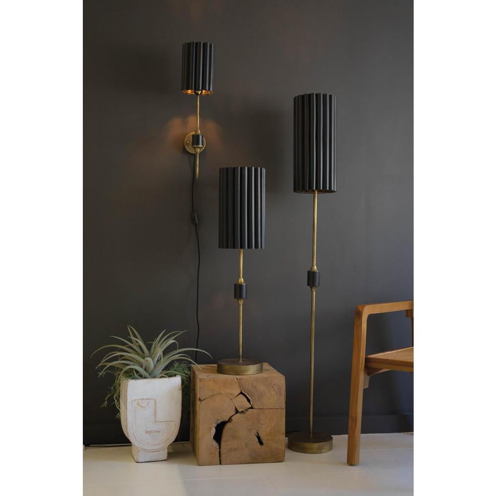 Kalalou Antique Gold Floor Lamp with Fluted Black Metal Shade (60 in) eka2u