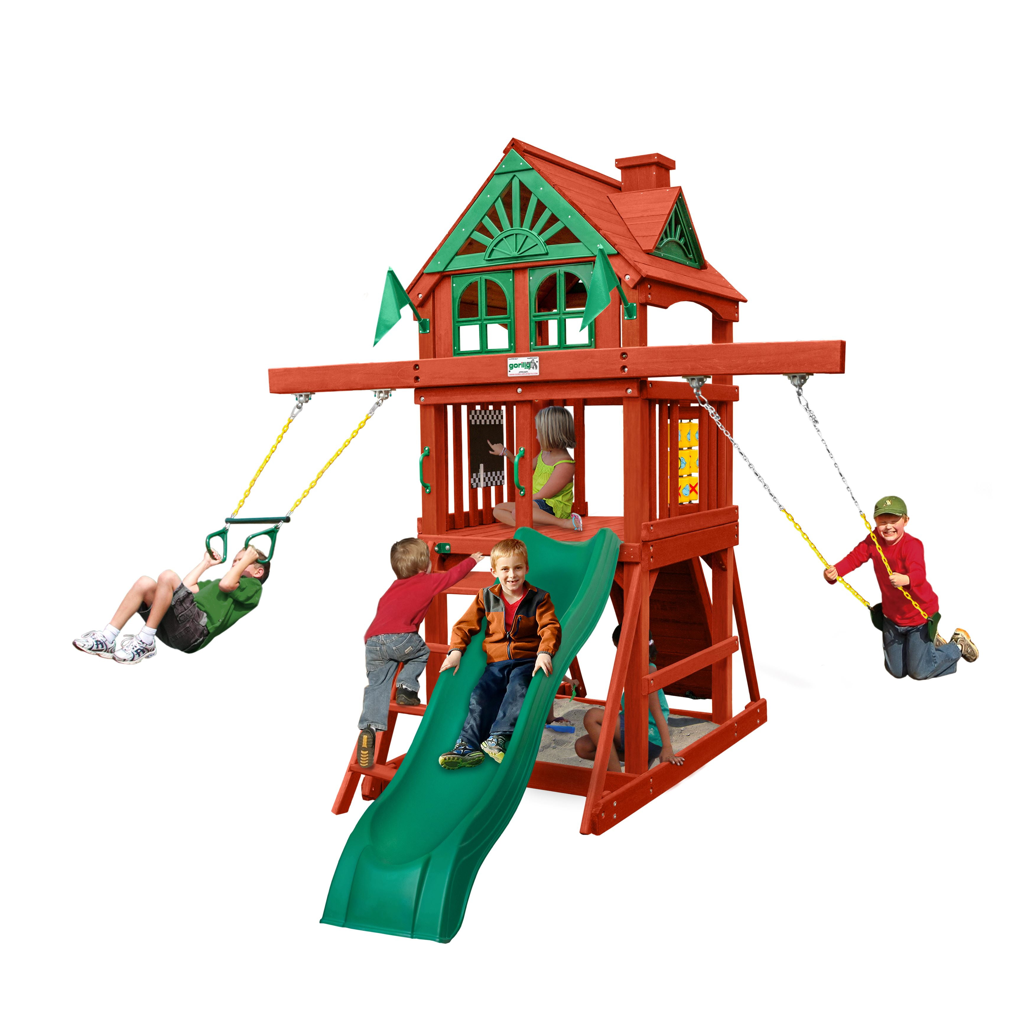 Gorilla Playsets Five Star II Wooden Play Tower with Slide and Swings (Brown, 1 Unit) ptsr8