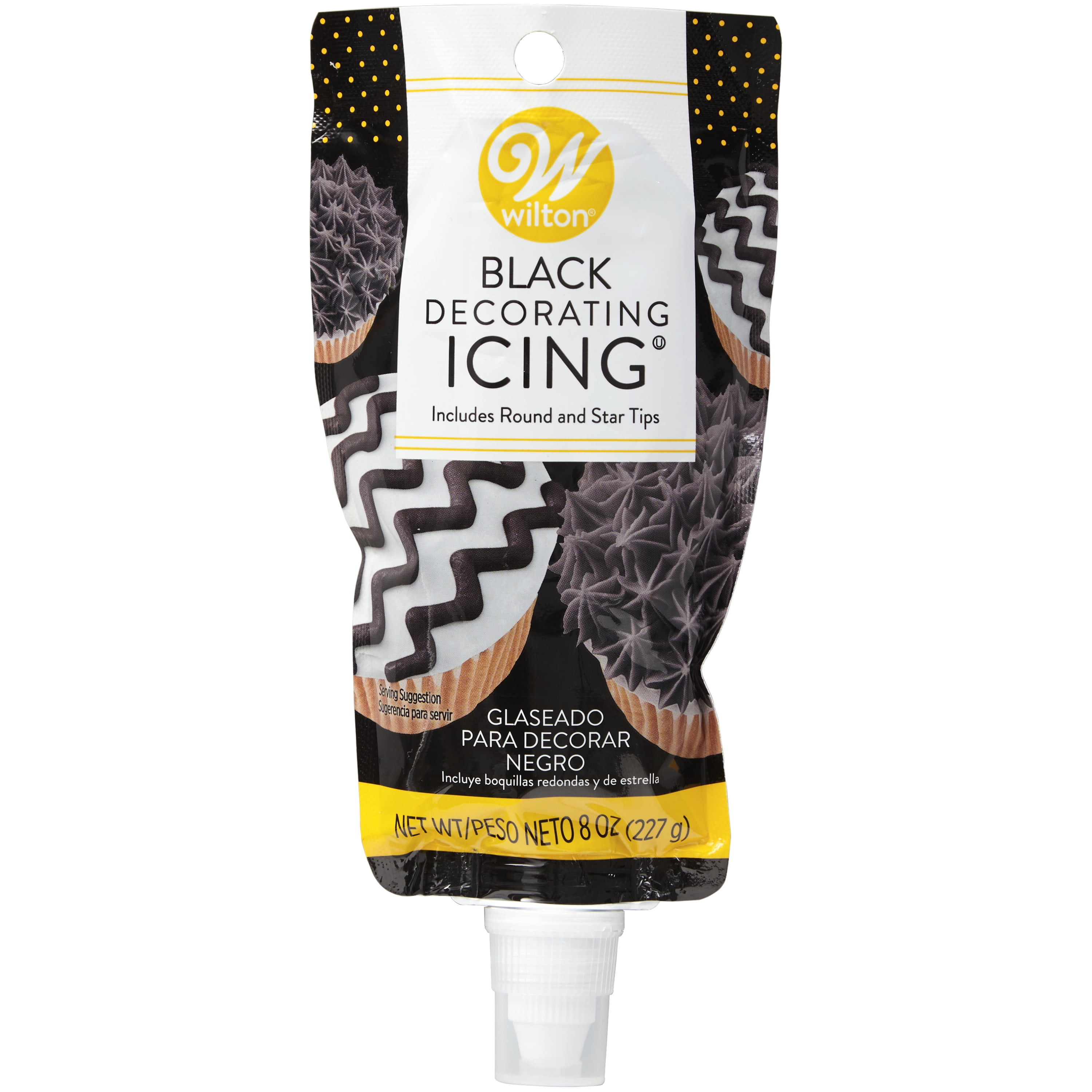 Wilton Black Buttercream Icing Pouch with Star and Round Tips (Black, 8 oz) qah5m