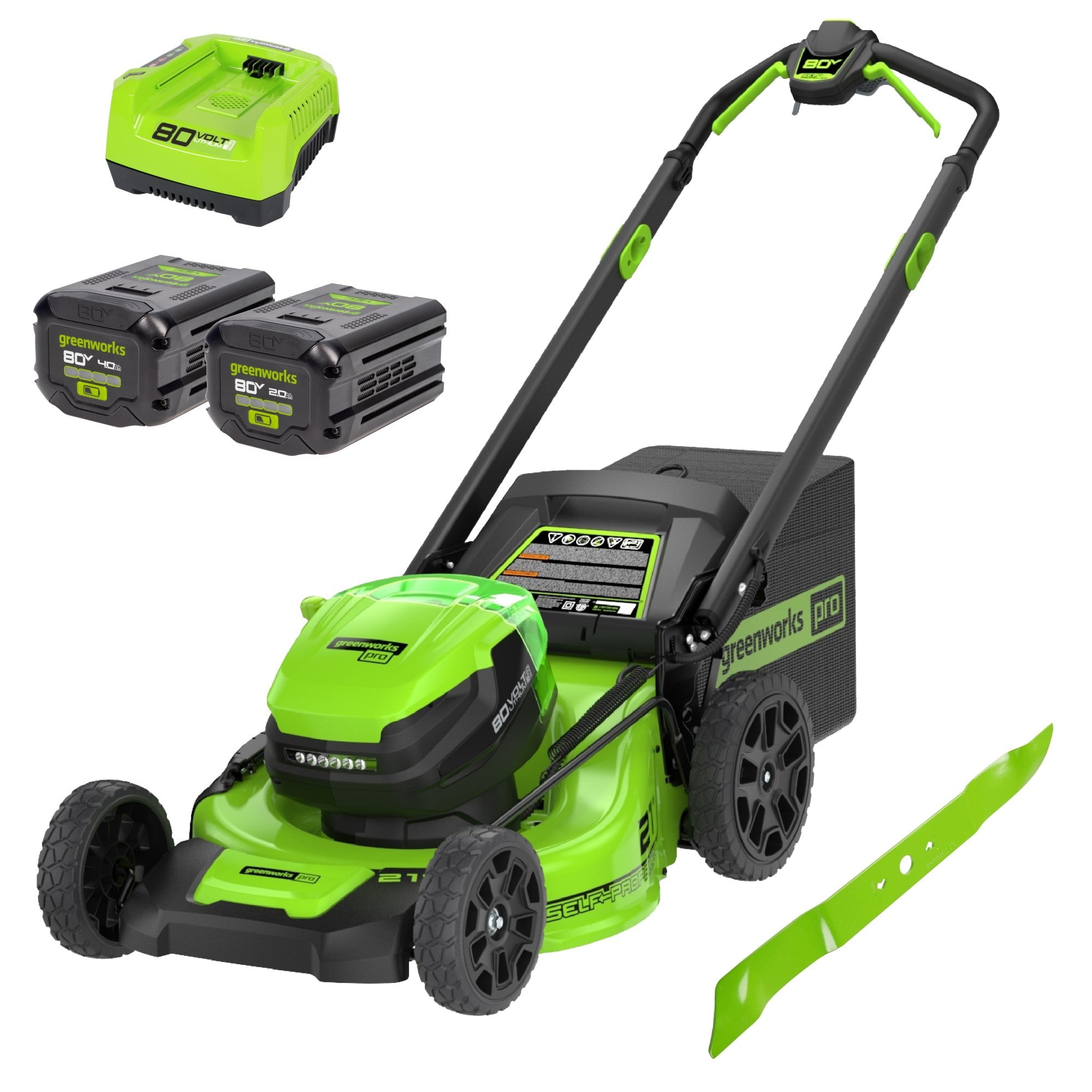 Greenworks 80V Cordless Self-Propelled Walk-Behind Lawn Mower (Green, 21 in) m3yts