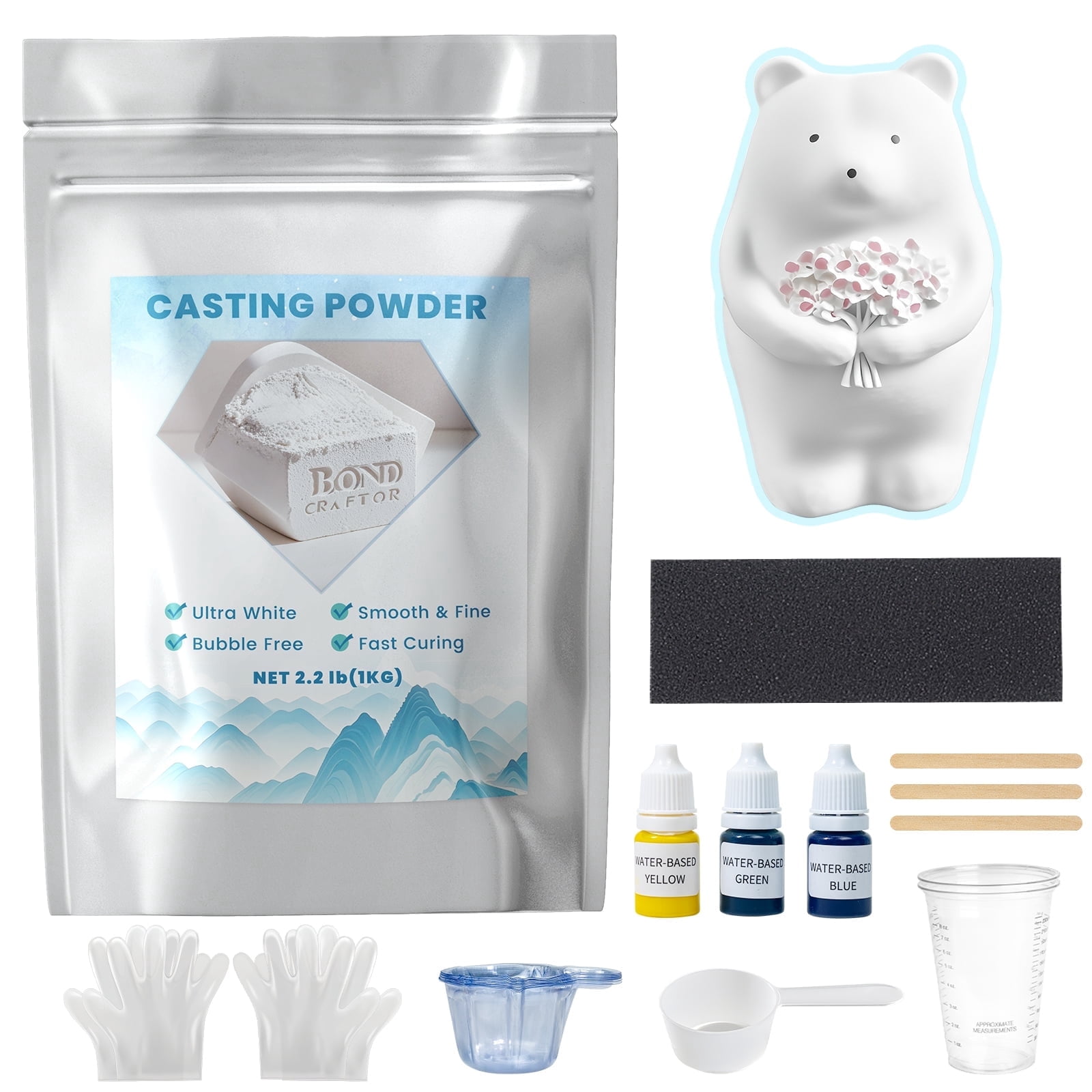Bond Craftor Casting Powder Kit for DIY Molds and Crafts, Fast Curing, Smooth Matte Finish (White, 2.2 lb) k5uur