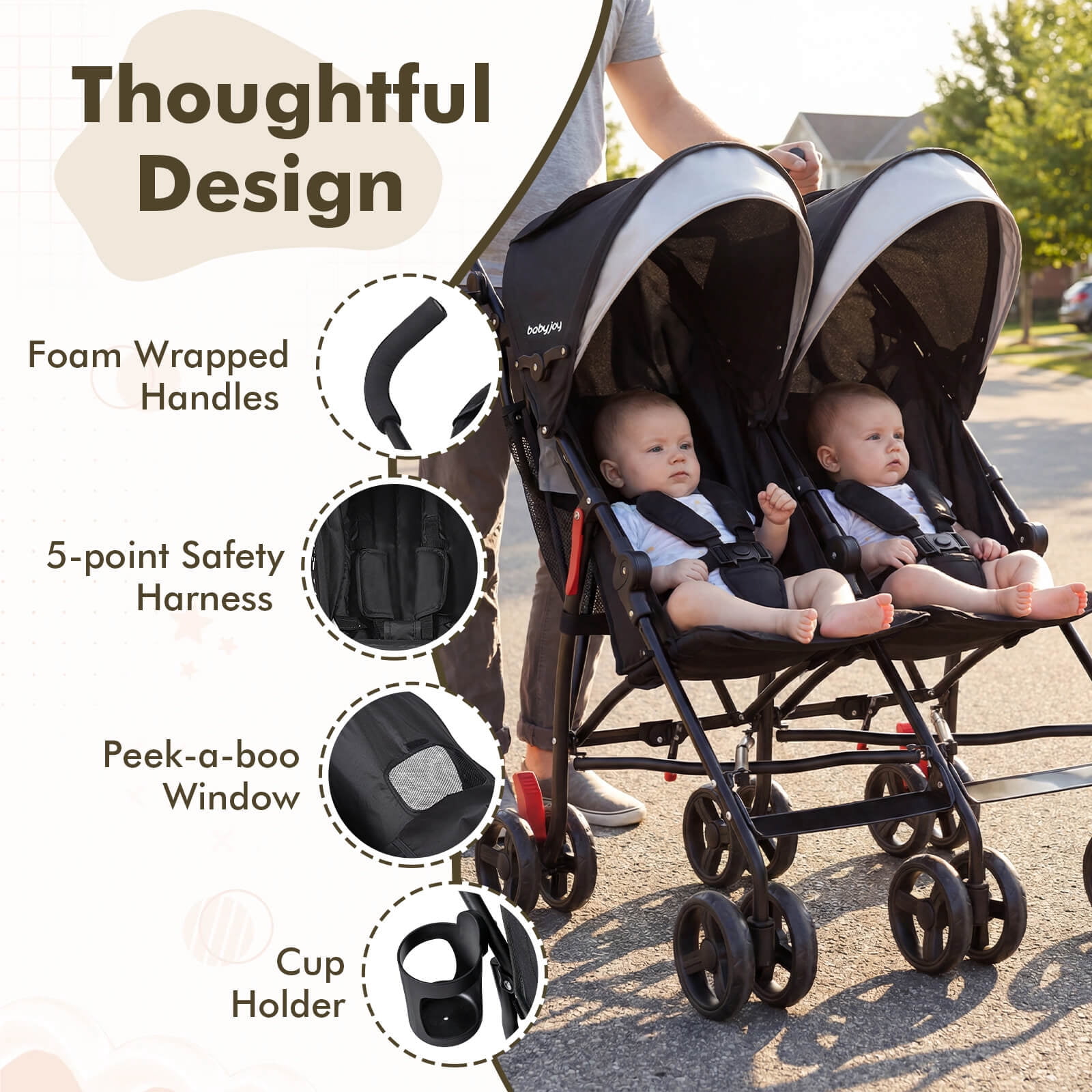 Costway Foldable Twin Baby Double Stroller Ultralight Umbrella Pushchair (Black) 92wl4
