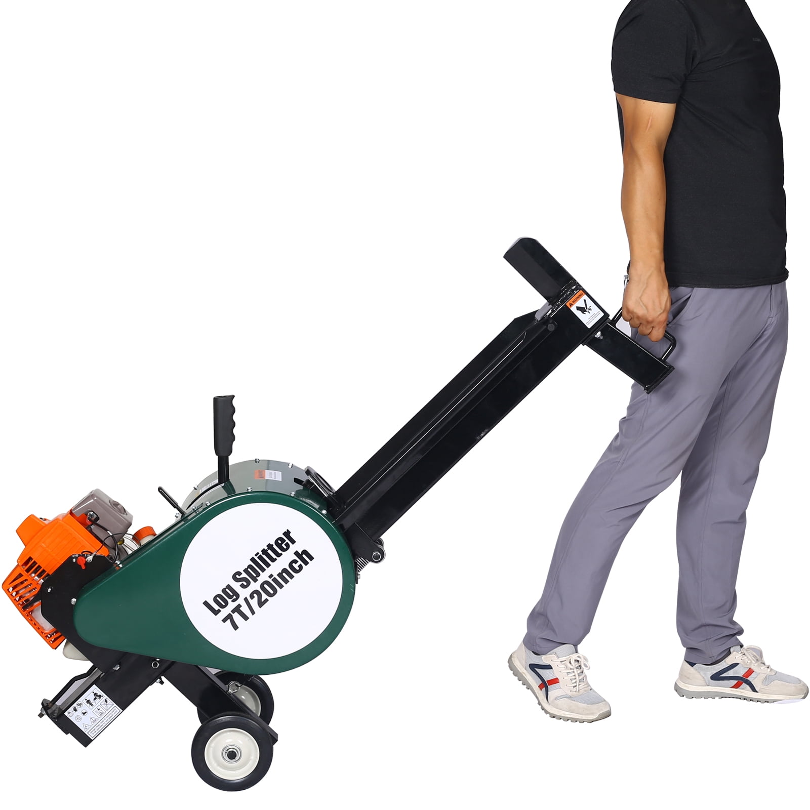 Chery Industrial 7-Ton Horizontal Gas Log Splitter, Portable 63cc Engine Firewood Processor (Green, 20 in) 1gn4c