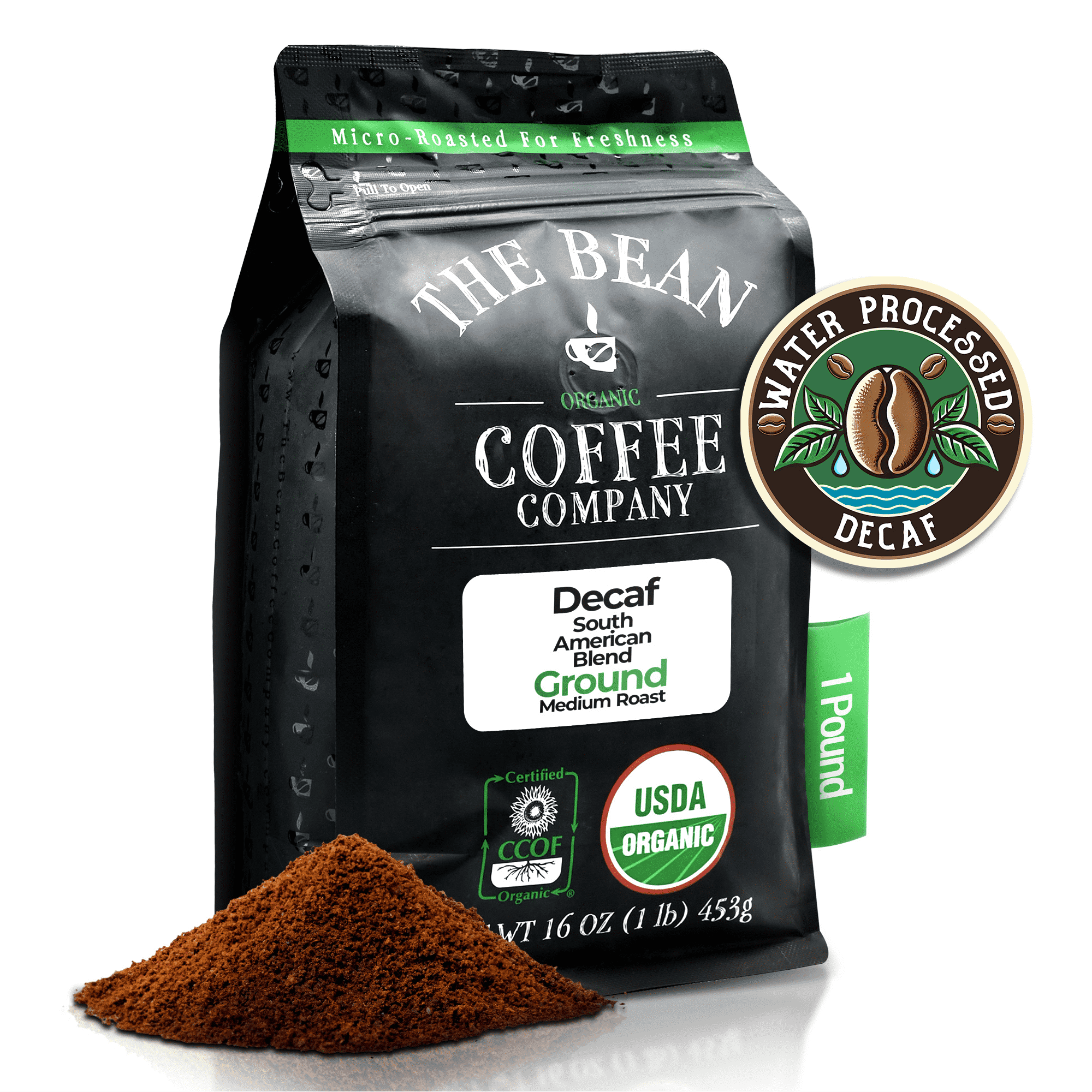 The Bean Organic Coffee Company Decaf South America Blend Medium Roast Ground Coffee (16 oz) o96i6