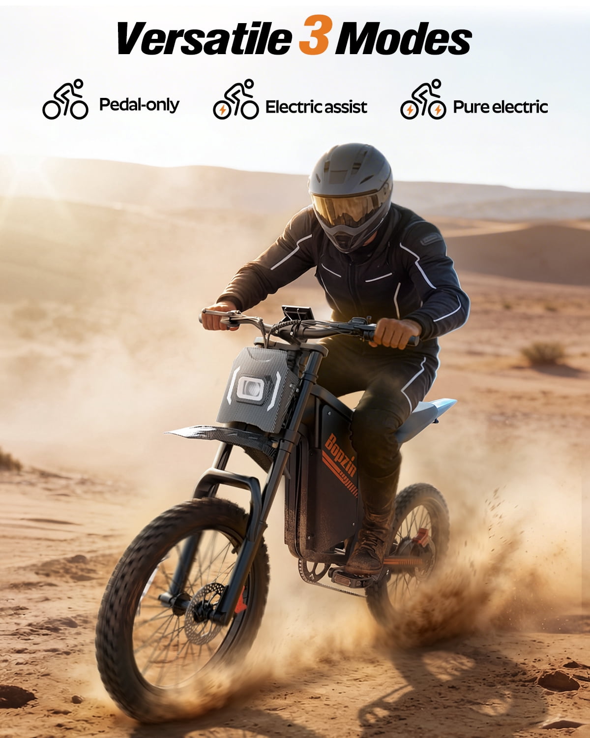 Bopzin Electric Dirt Bike for Adults, 3000W Off-Road E-Bike with App Control and Anti-Theft Alarm (20 in Fat Tire, 60V 25Ah) gtjzx