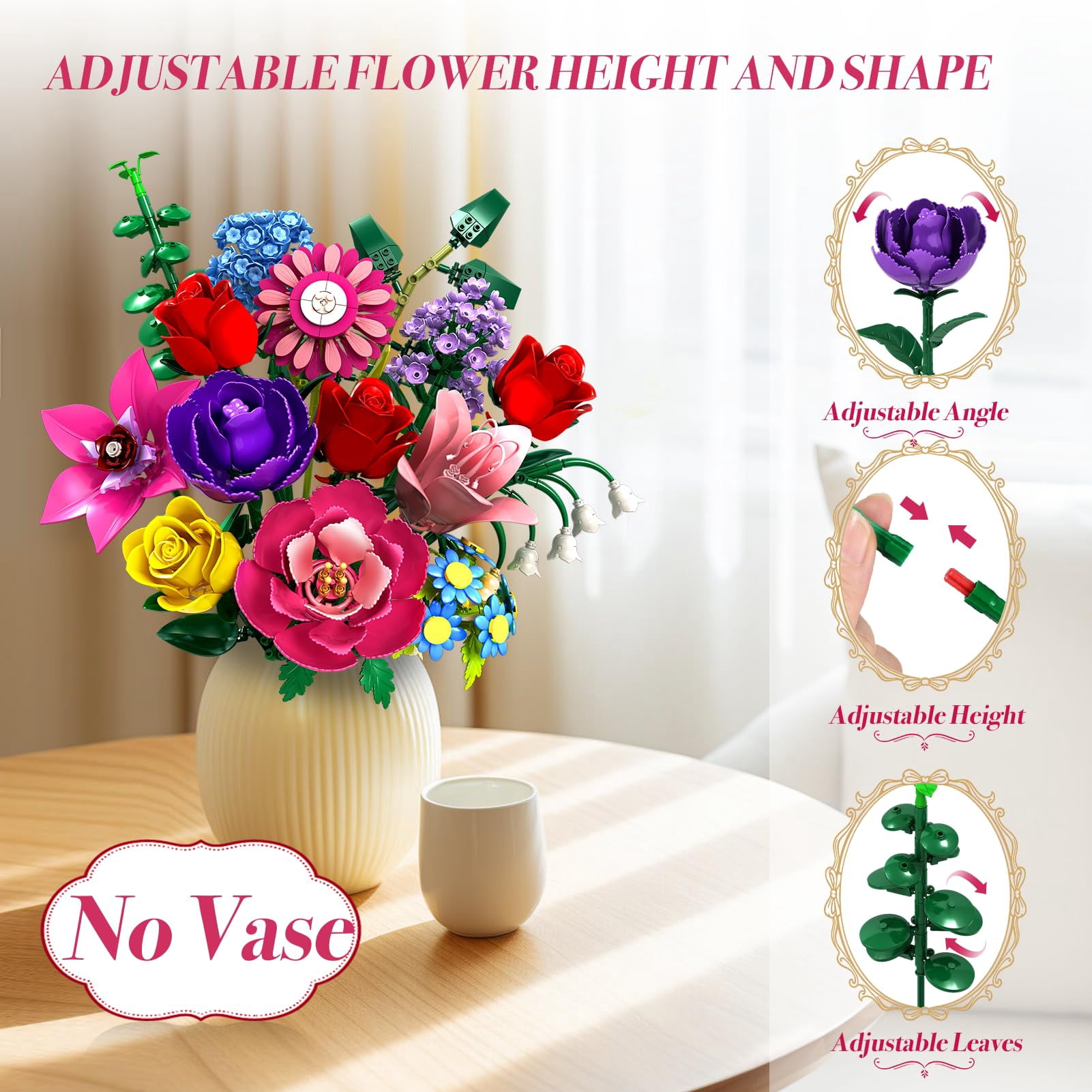 Wideland Flower Bouquet Building Set (Botanical Collection, 1020 Pieces) 6cznn