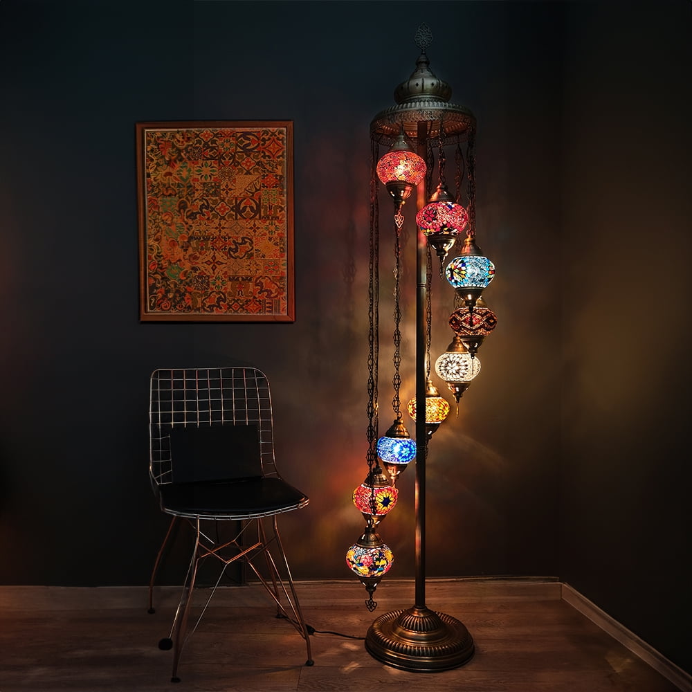 Asylove Turkish Mosaic Floor Lamp, 9 Globe Moroccan Standing Light for Home Decor (Multi-Color, 70 in Height) nr1jb