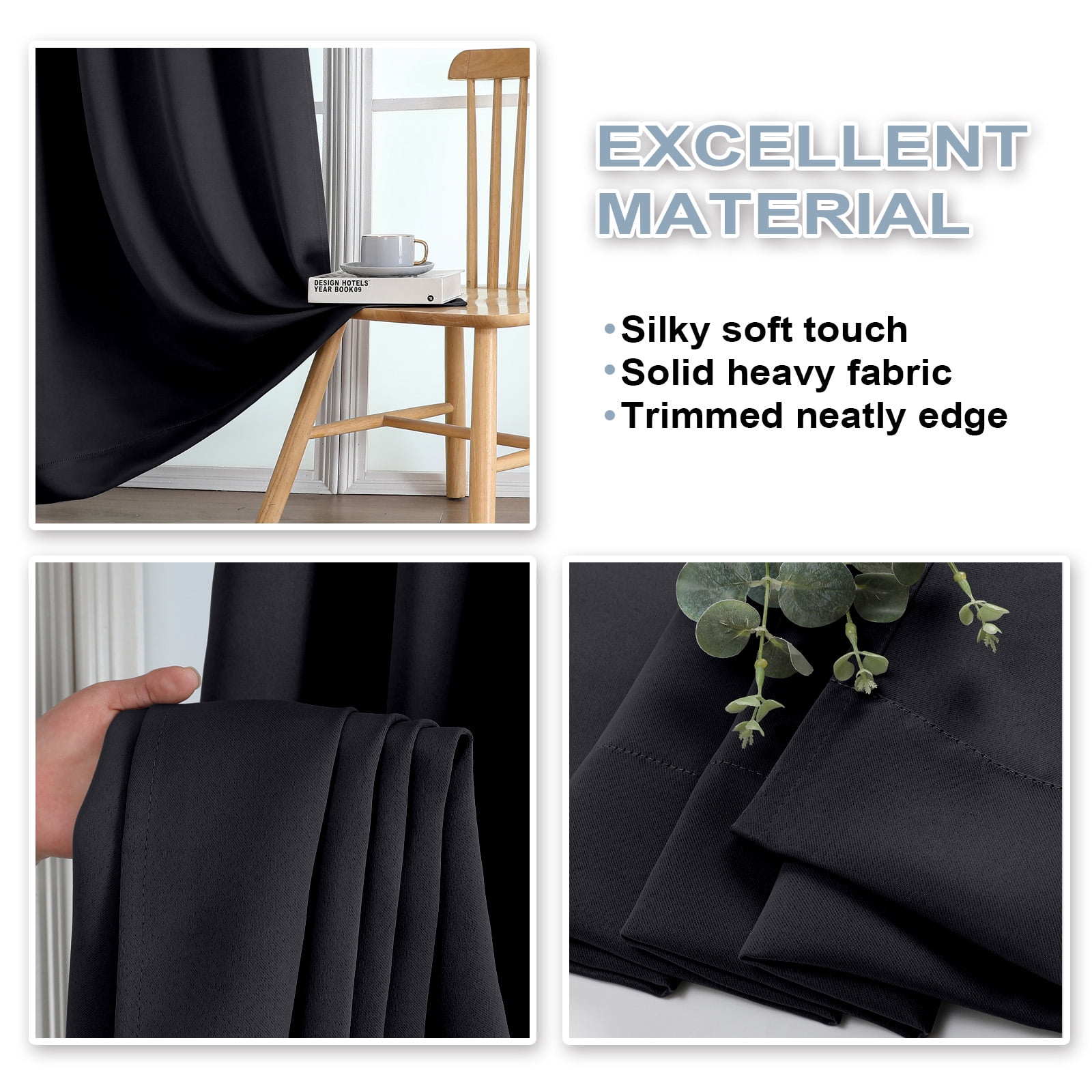 OVZME Thermal Insulated Blackout Window Curtains, Room Darkening Drapes for Bedroom and Living Room (Black, 40 in x 84 in, Set of 2) atf3o