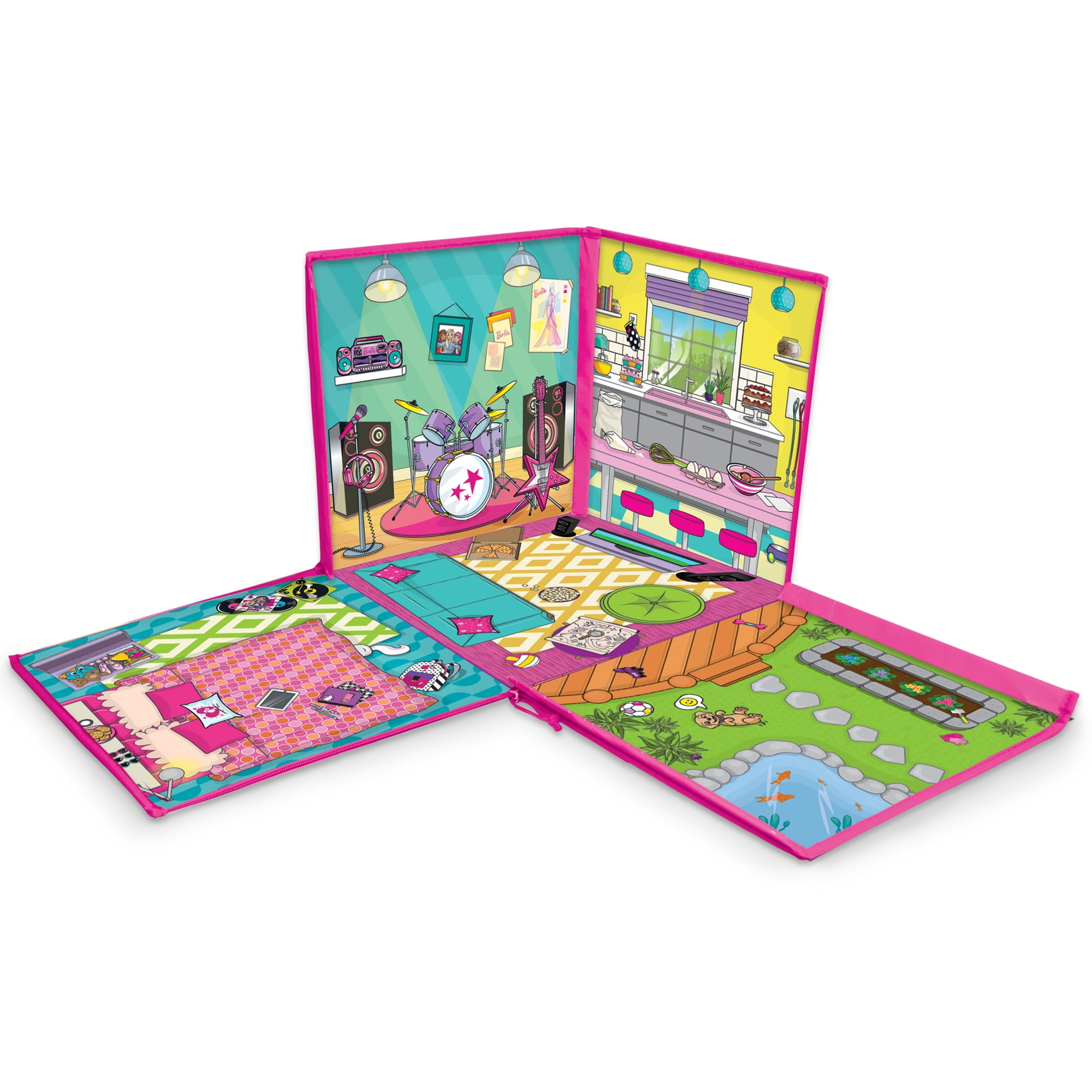 Tara Toys Barbie Dreamhouse ZipBin Toy Storage Box and Playmat (Pink, 12 in x 12 in x 12 in) kvyr5