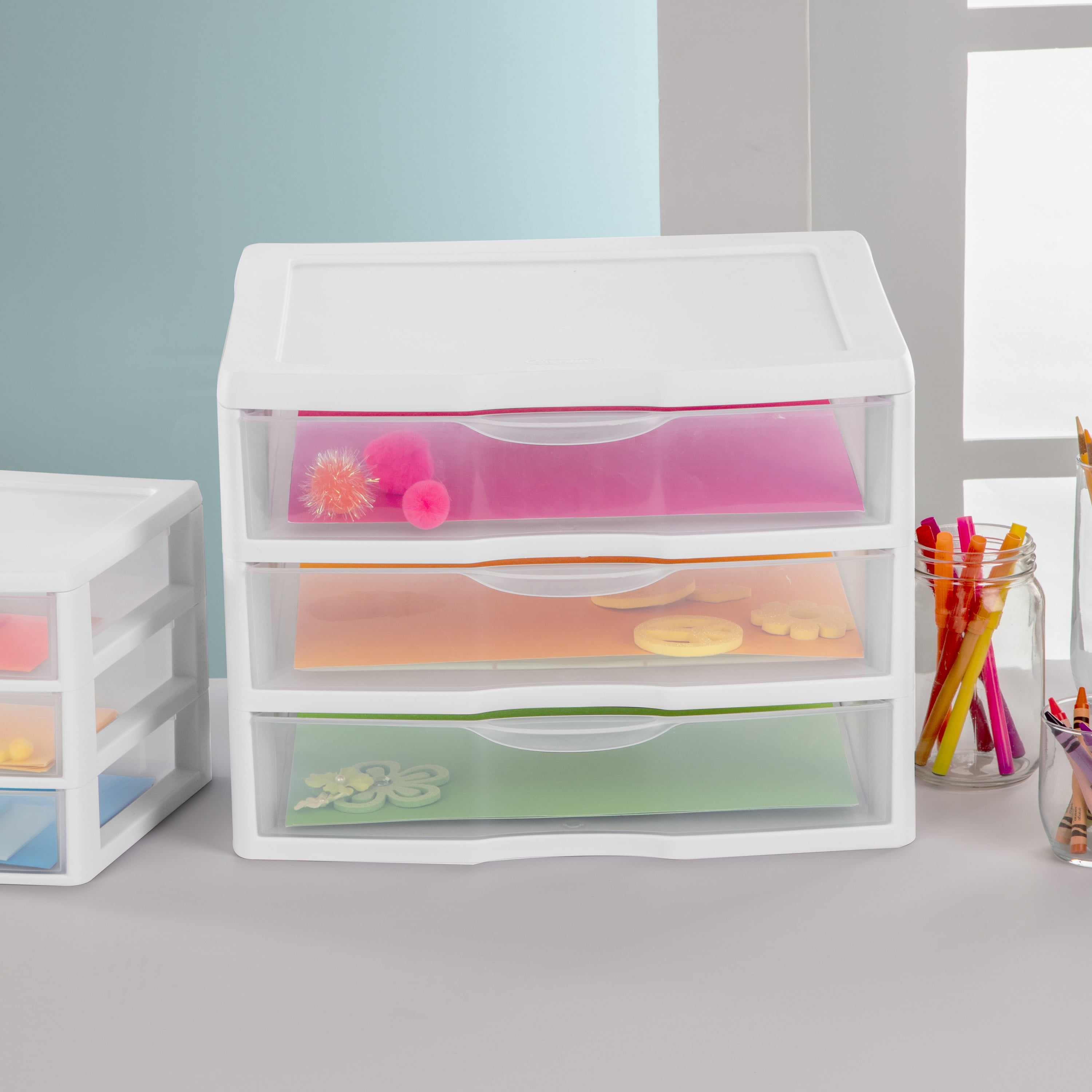Sterilite Wide 3 Drawer Unit, Desktop Storage Organizer for Office and Craft Supplies (Clear, 14.6 in x 14.5 in x 10.6 in) deef1 - Image 4