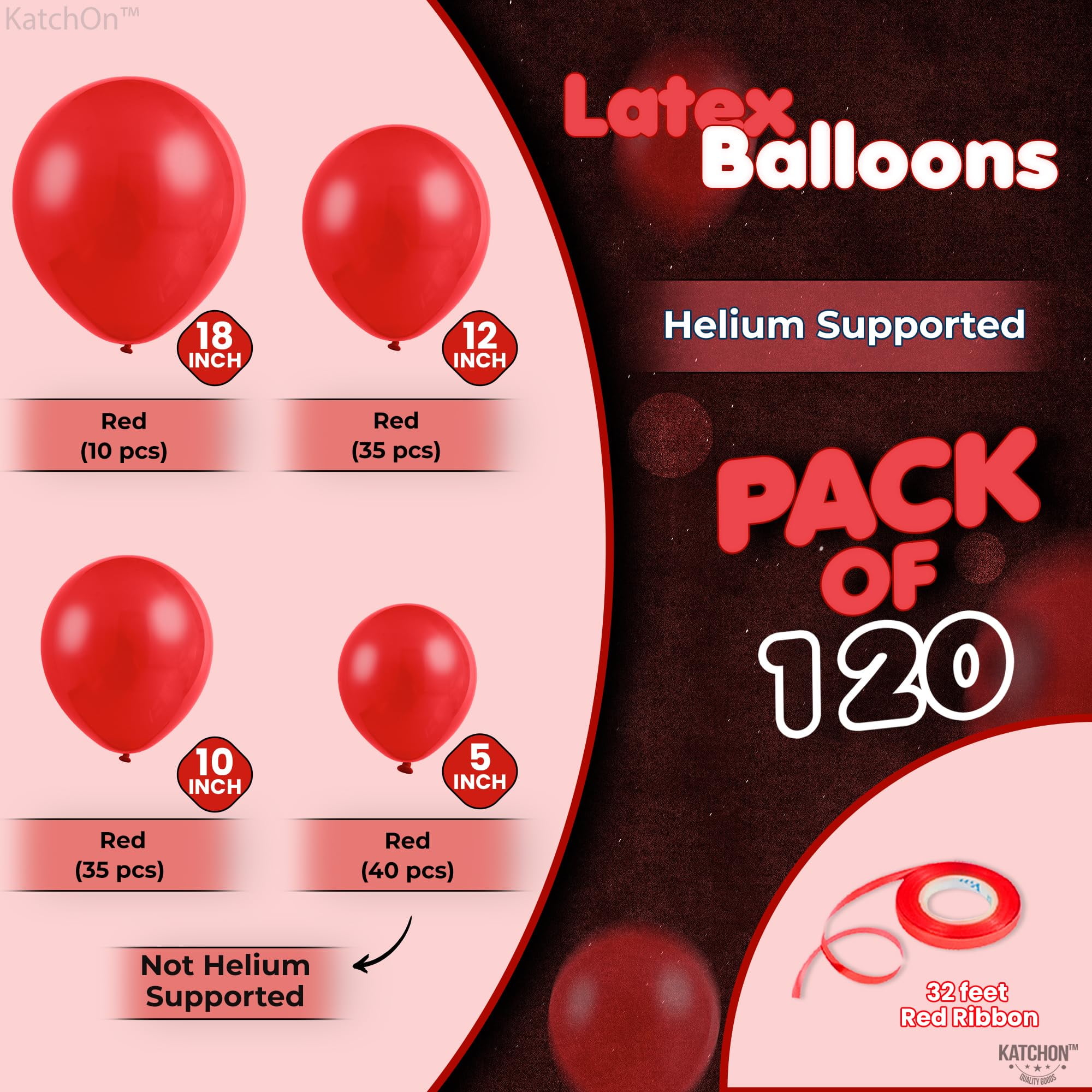 KatchOn Red Latex Balloon Arch Kit, Premium Party Decorations for Birthdays and Weddings (Red, 120 Pack) ne9g0