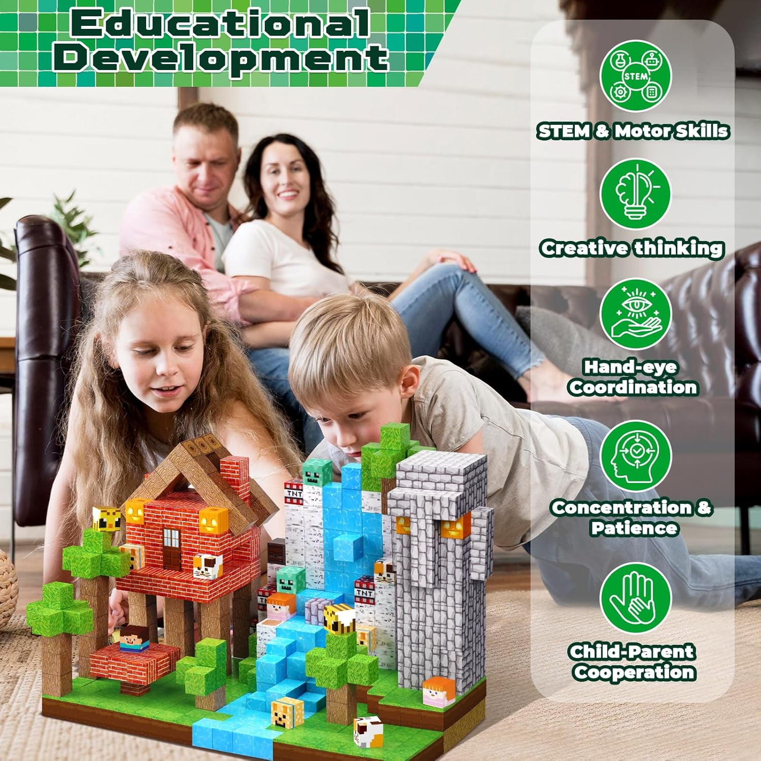 Annexfun Magnetic Building Blocks Set, STEM Montessori Sensory Stacking Cubes for Creative Construction (150 Pieces) a3tdz