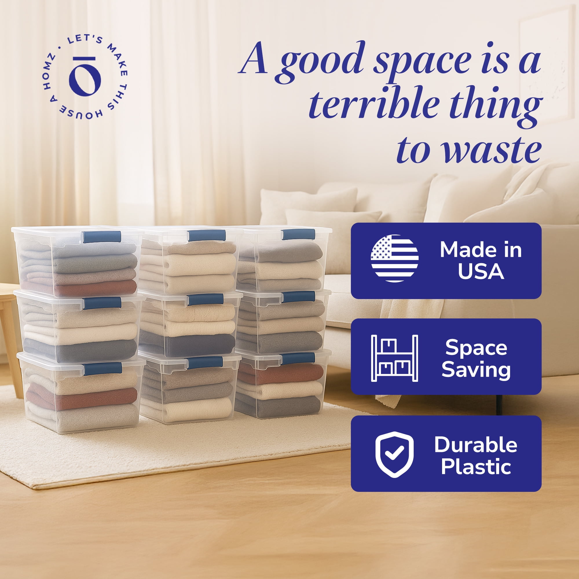 Homz Heavy Duty Stackable Storage Containers with Latching Lids (Clear, 31 Quart, 16 Pack) yheq9