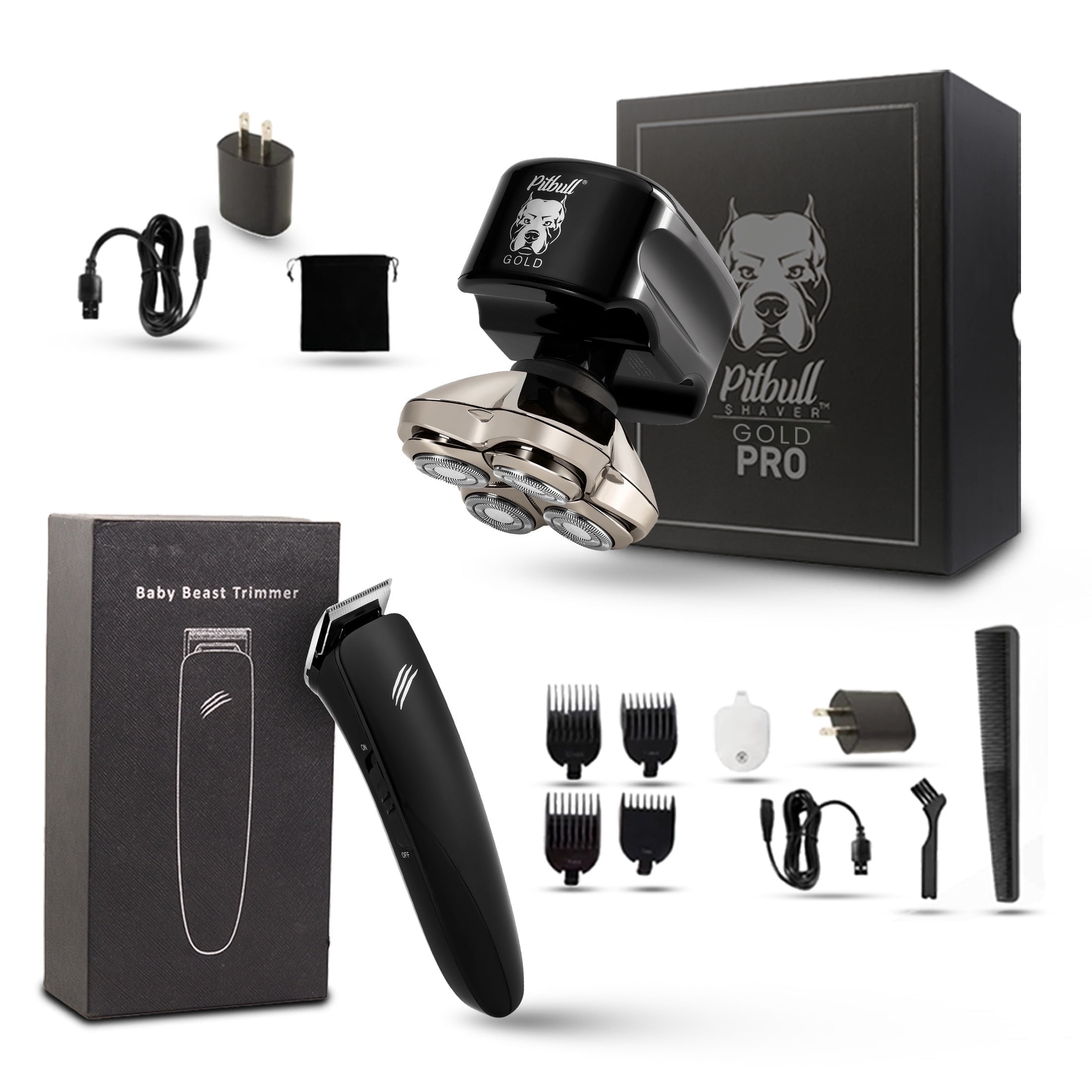 Skull Shaver Pitbull Gold PRO Electric Head Shaver and Baby Beast Trimmer Combo Set (Gold, 2-Piece Kit) tdqb4
