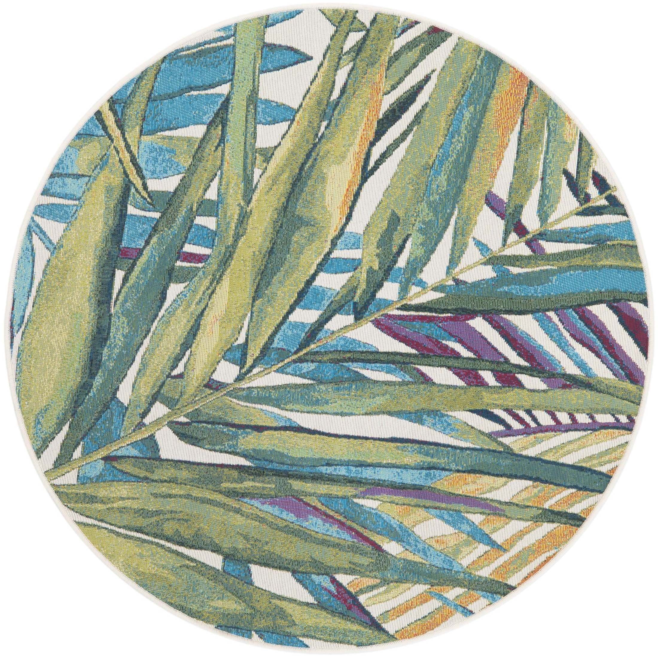 Unique Loom Outdoor Botanical Collection Area Rug (Jungle, Blue, 4 ft 1 in Round) 6wxob