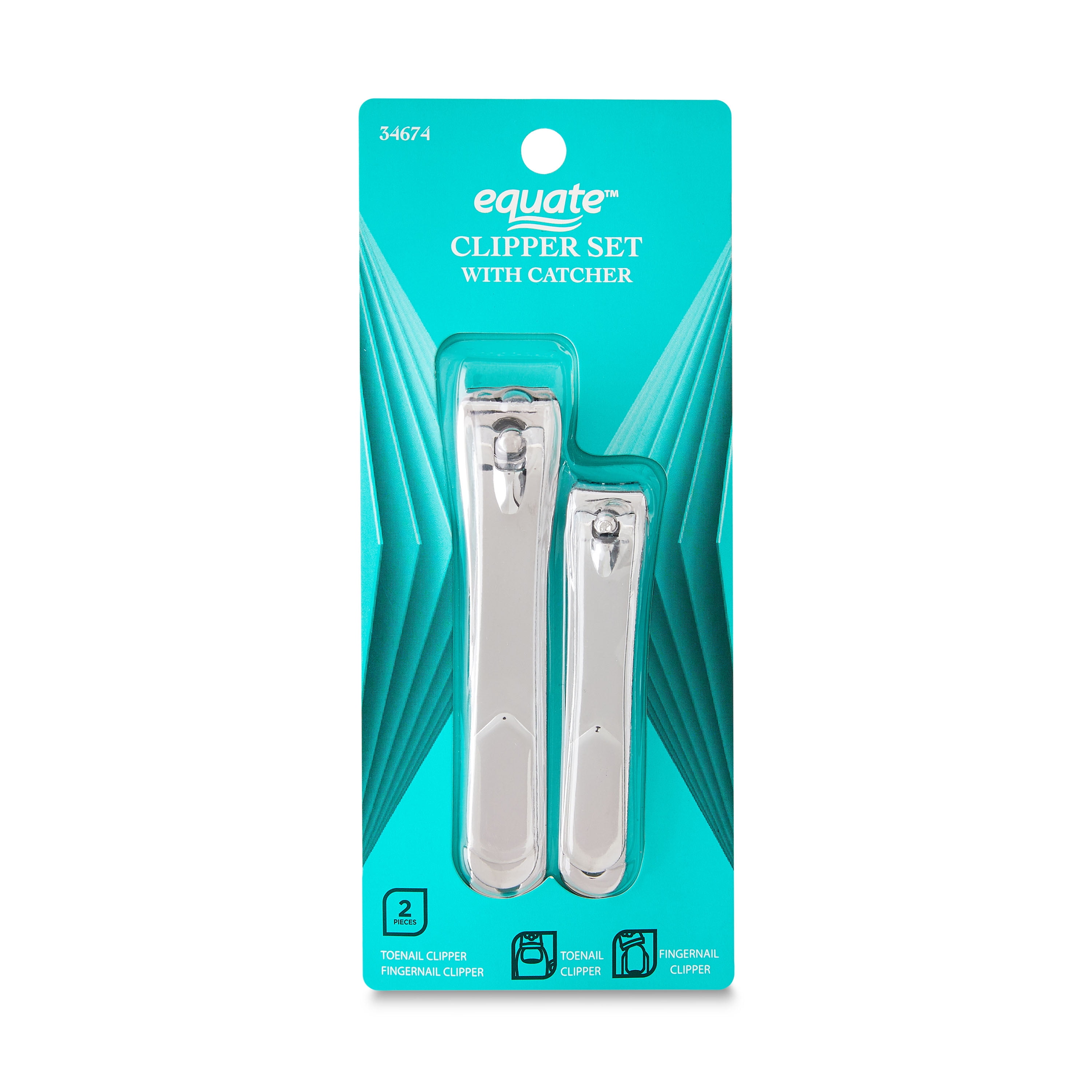Equate Metal Nail Clipper Set with Catcher, Precision Grooming Tools (Silver, 2 Pieces) vjigf