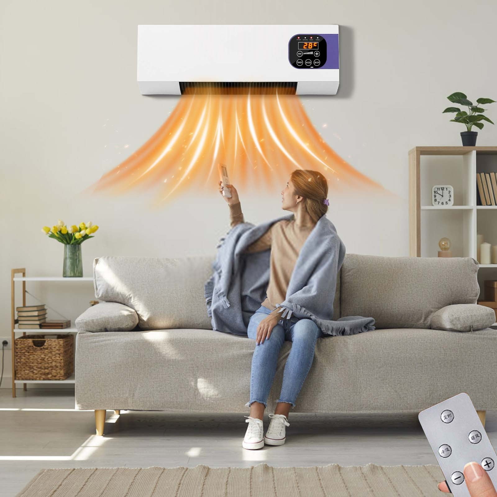 FYHALE 8,000 BTU Wall-Mounted Air Conditioner and Heater with Remote Control (White, 350 sq ft Coverage) ofgtx