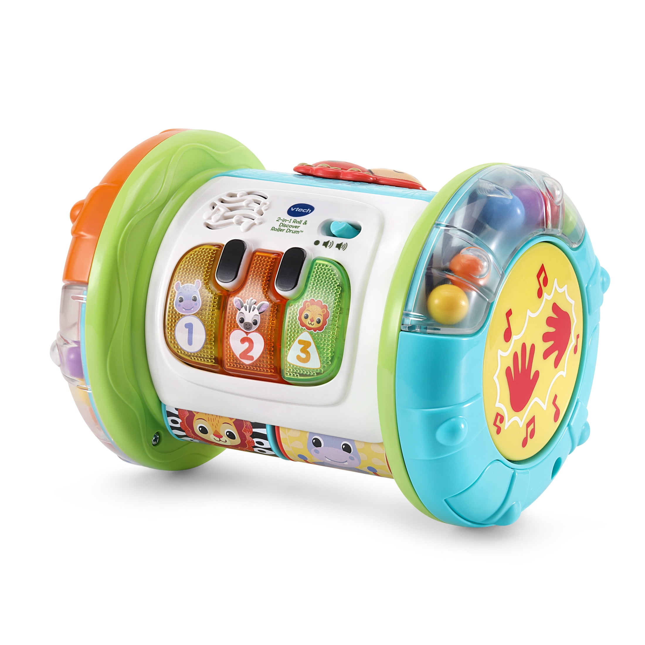 VTech Baby 2-in-1 Roll & Discover Roller Drum Interactive Learning Toy (Multi-Color, 1 Unit) 5ec5z
