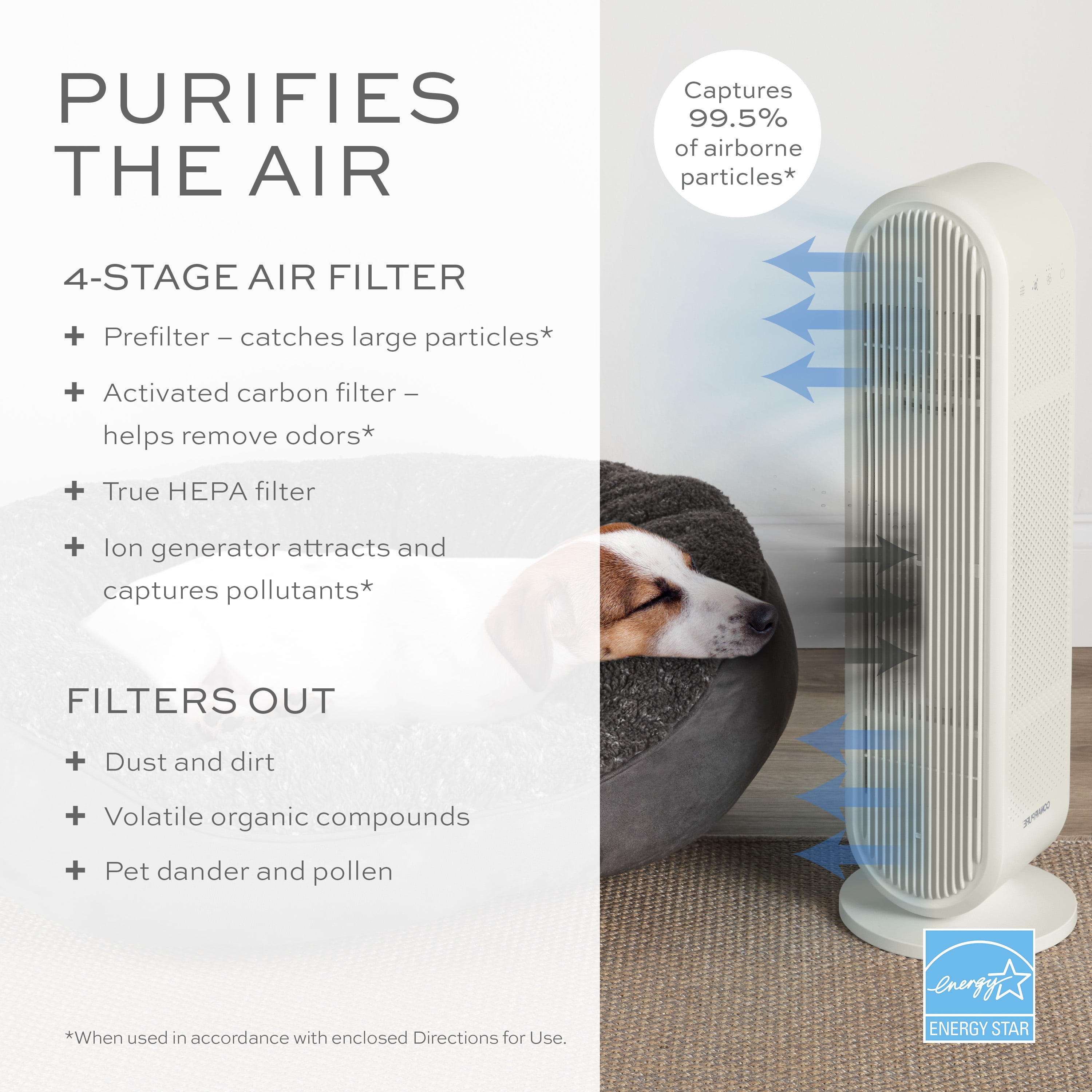 Conair ConairPure Medium Room Air Purifier with True HEPA Filtration (200 sq. ft.) g6ri7
