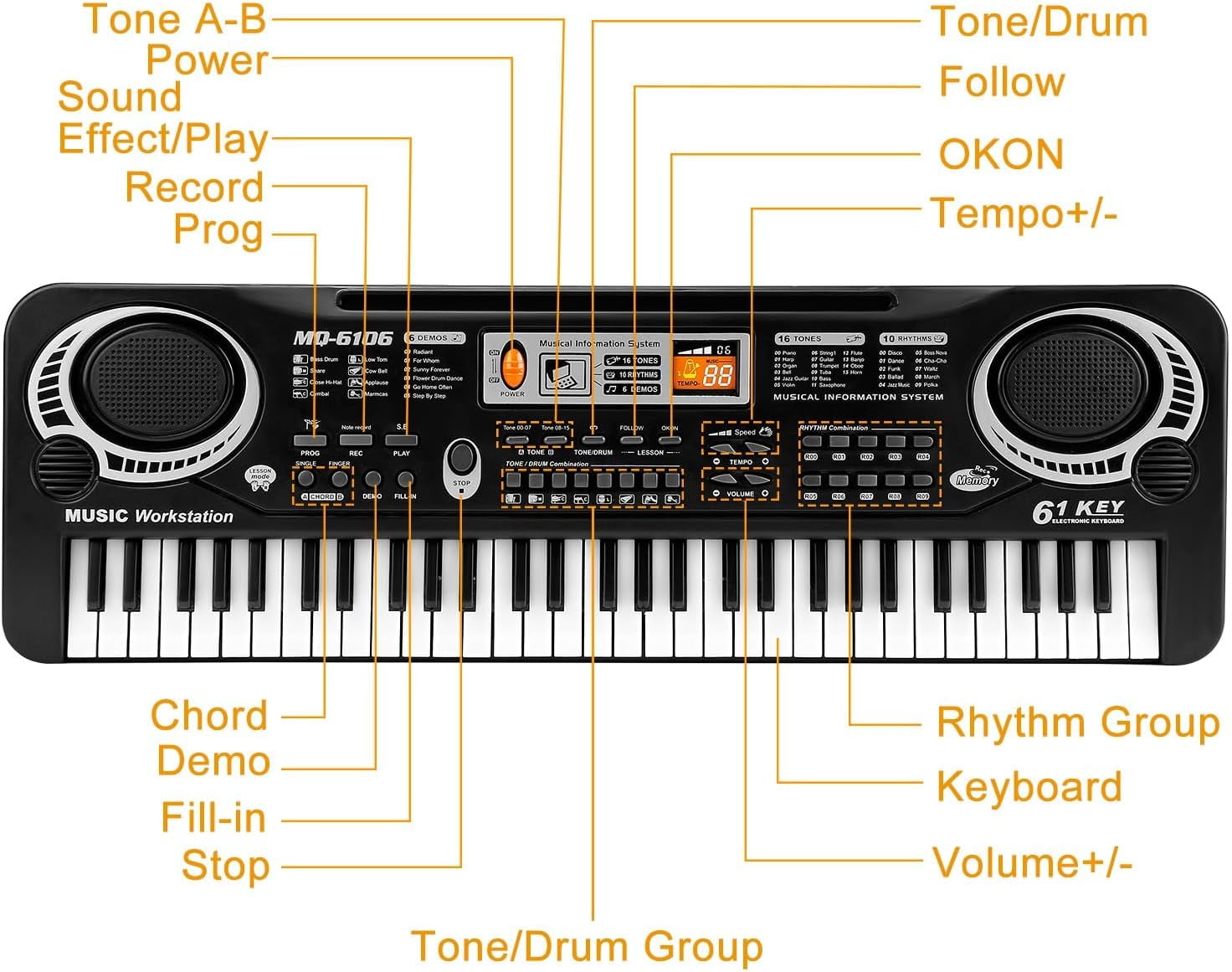 Anself 61-Key Electronic Keyboard Piano with Microphone for Kids (Black, 21.2 in x 6.7 in x 2.16 in) n5zvj