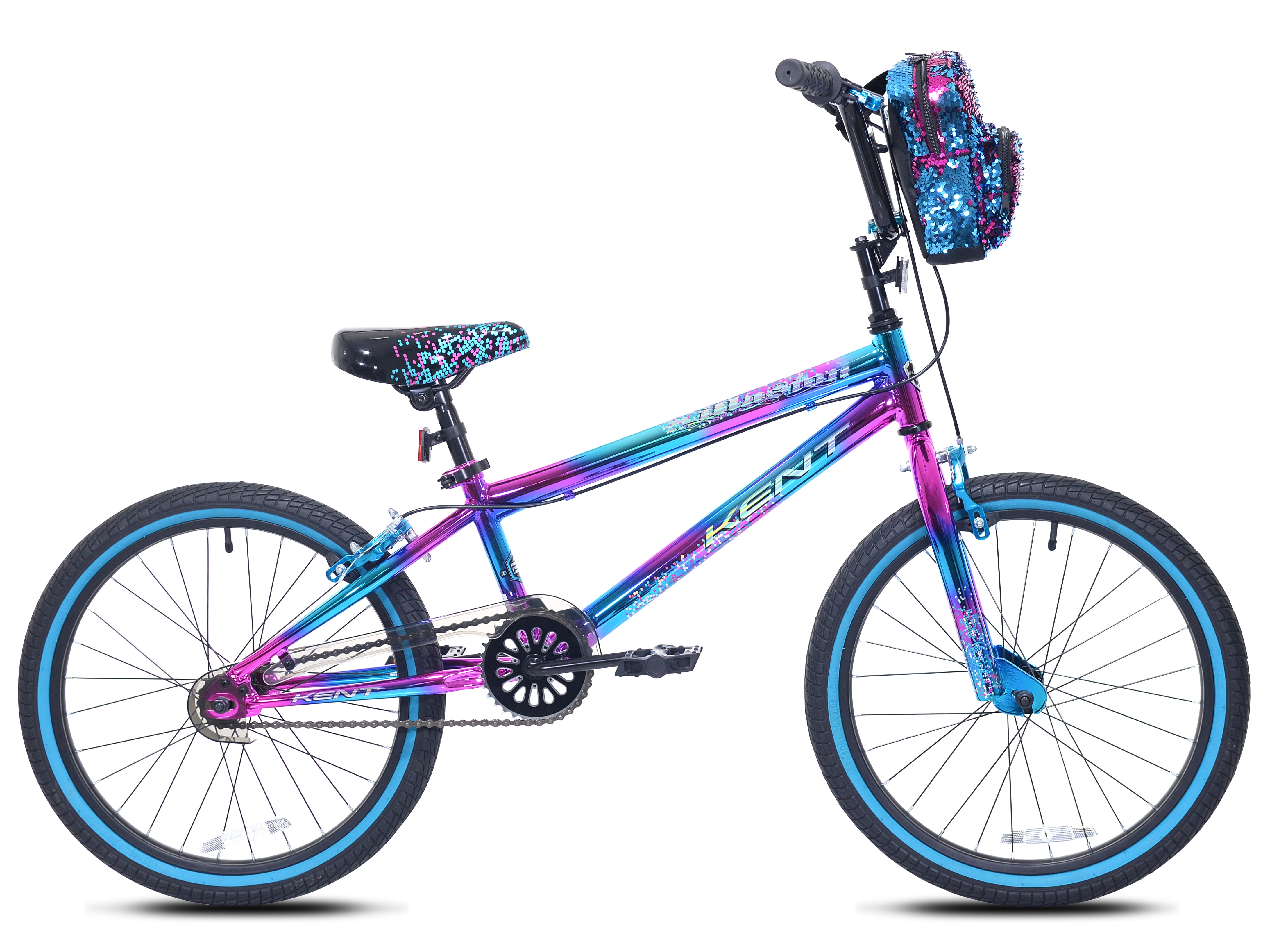 Kent Illusion BMX Bicycle for Kids, Durable Steel Frame with Kickstand (Blue/Purple, 20 in) nf2lu