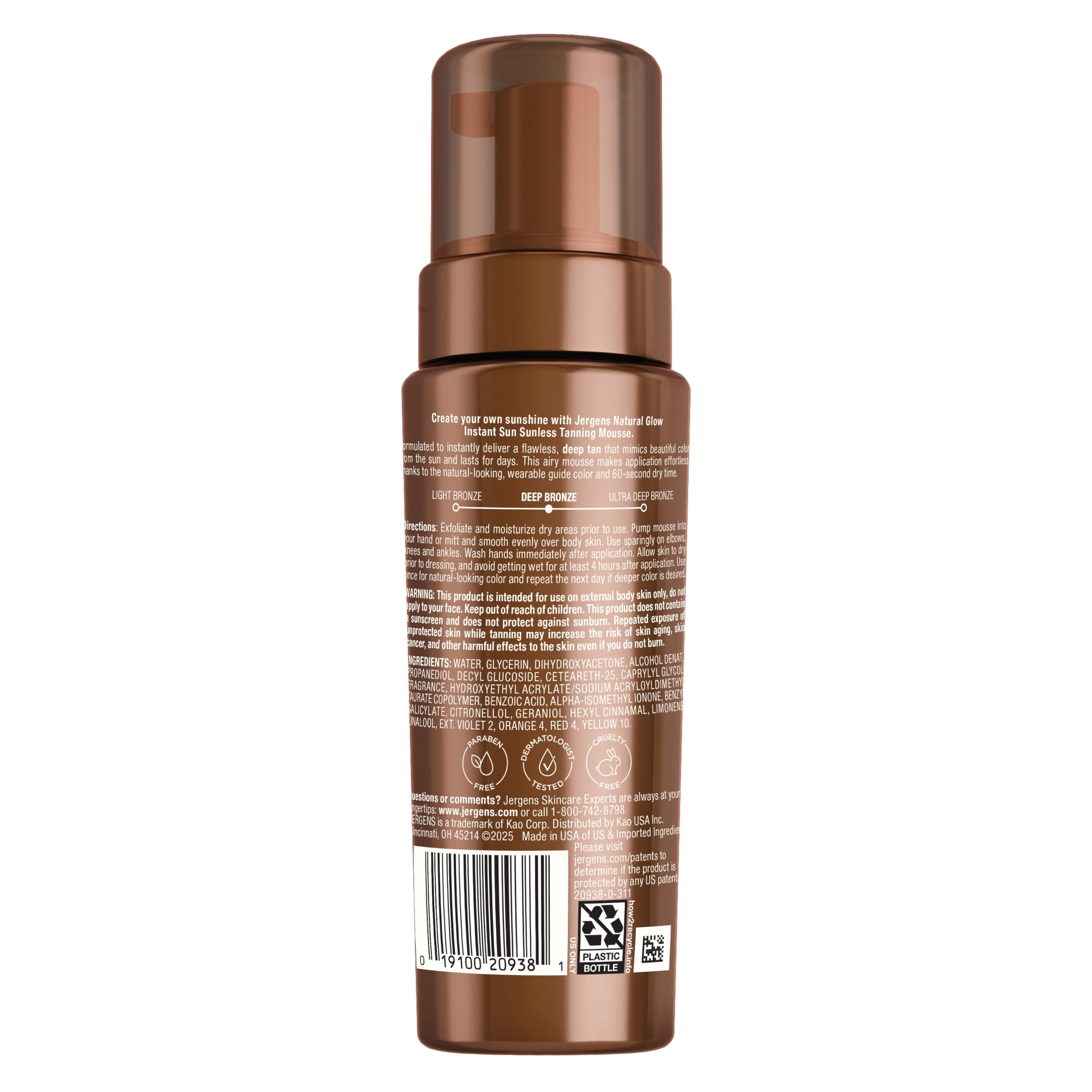 Jergens Natural Glow Instant Sun Sunless Tanning Mousse, Streak-Free Self Tanner for Deep Bronze Tan (Deep Bronze, 6 fl oz) kx51w