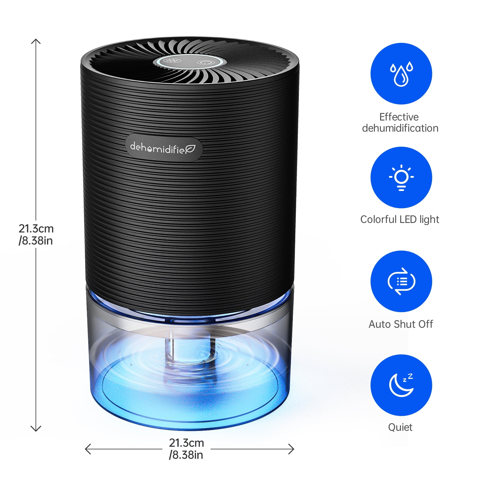ALROCKET Small Dehumidifier for Bedroom, Quiet Moisture Extractor with Auto-Off and 7-Color LED Light (Black, 27 oz) 6iinc