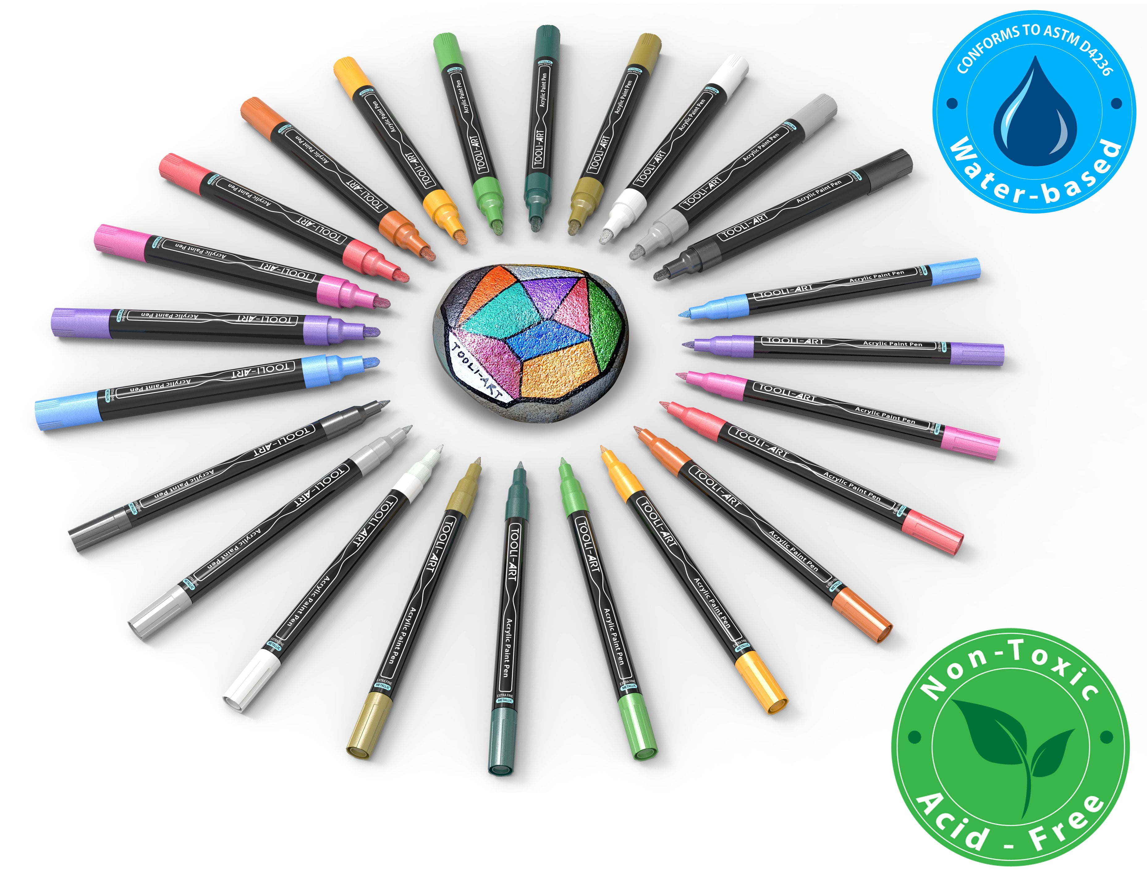 TOOLI-ART Metallic Acrylic Paint Pens Marker Set (Multi-Color, 24 Count) g6d6c