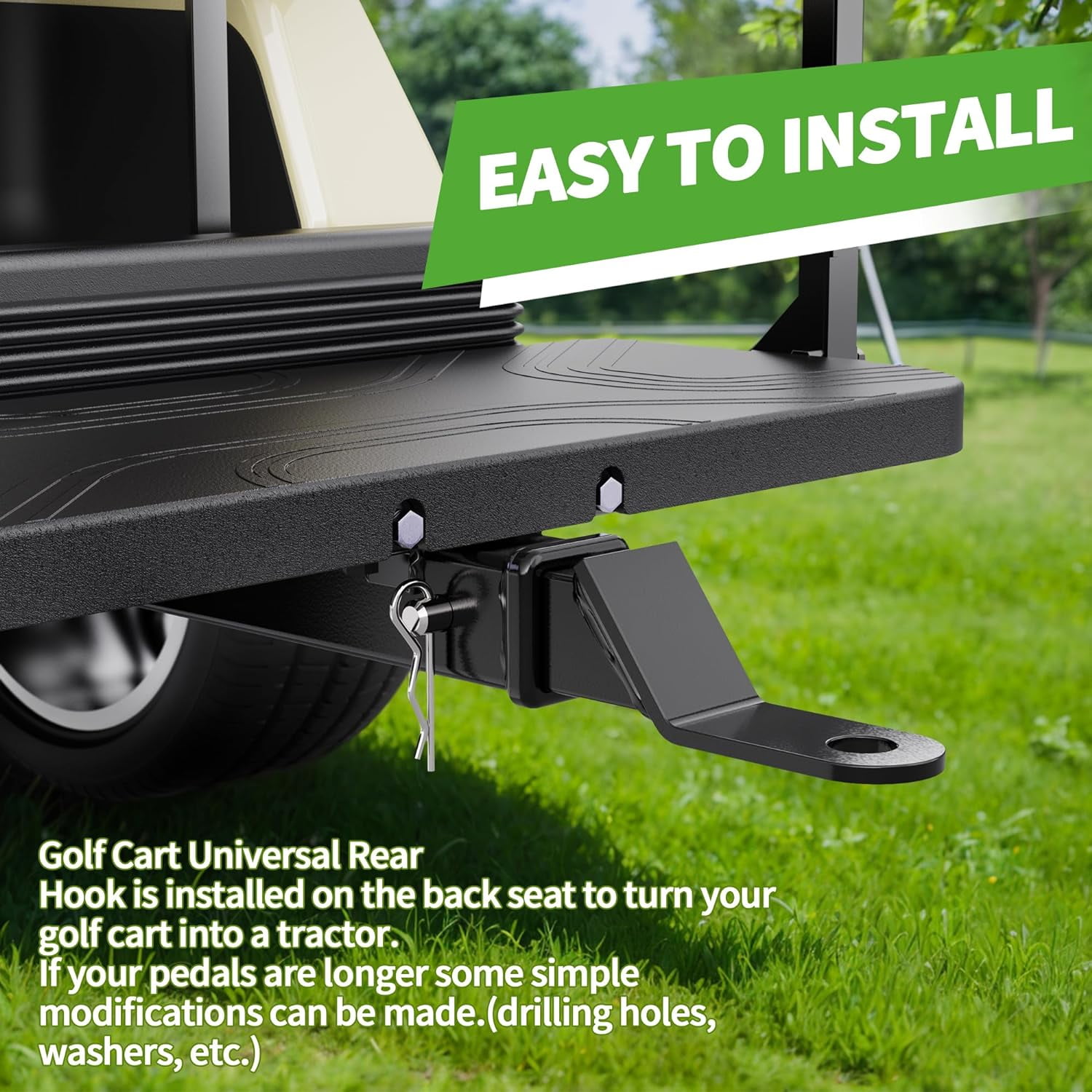 10L0L Golf Cart Heavy Duty Trailer Hitch Receiver Kit for Club Car EZGO Yamaha (Black, 8.3 in x 4.9 in x 2.6 in) 5oc48