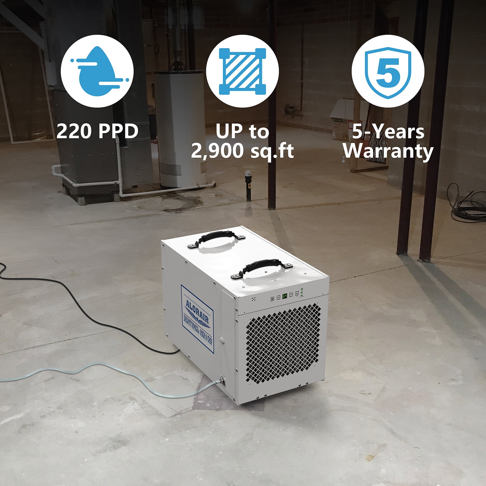 AlorAir Whole House Dehumidifier for Crawl Space and Basement with Heavy-Duty Condensate Pump (White, 220 Pints) kp1q7