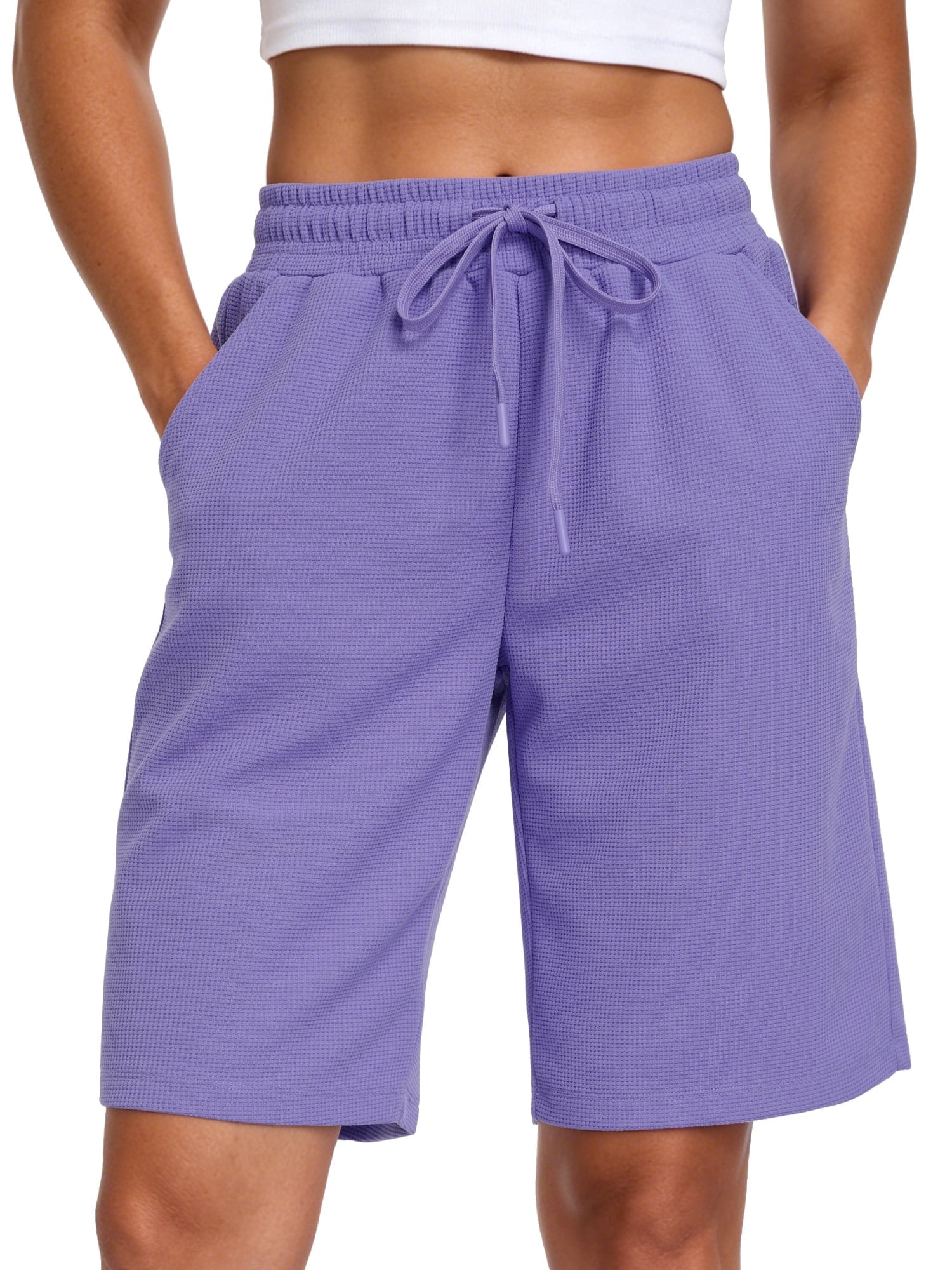 NELEUS Women's Waffle Knit Bermuda Shorts High Waisted Athletic Lounge Shorts with Pockets (Purple, Large) 7rg2r