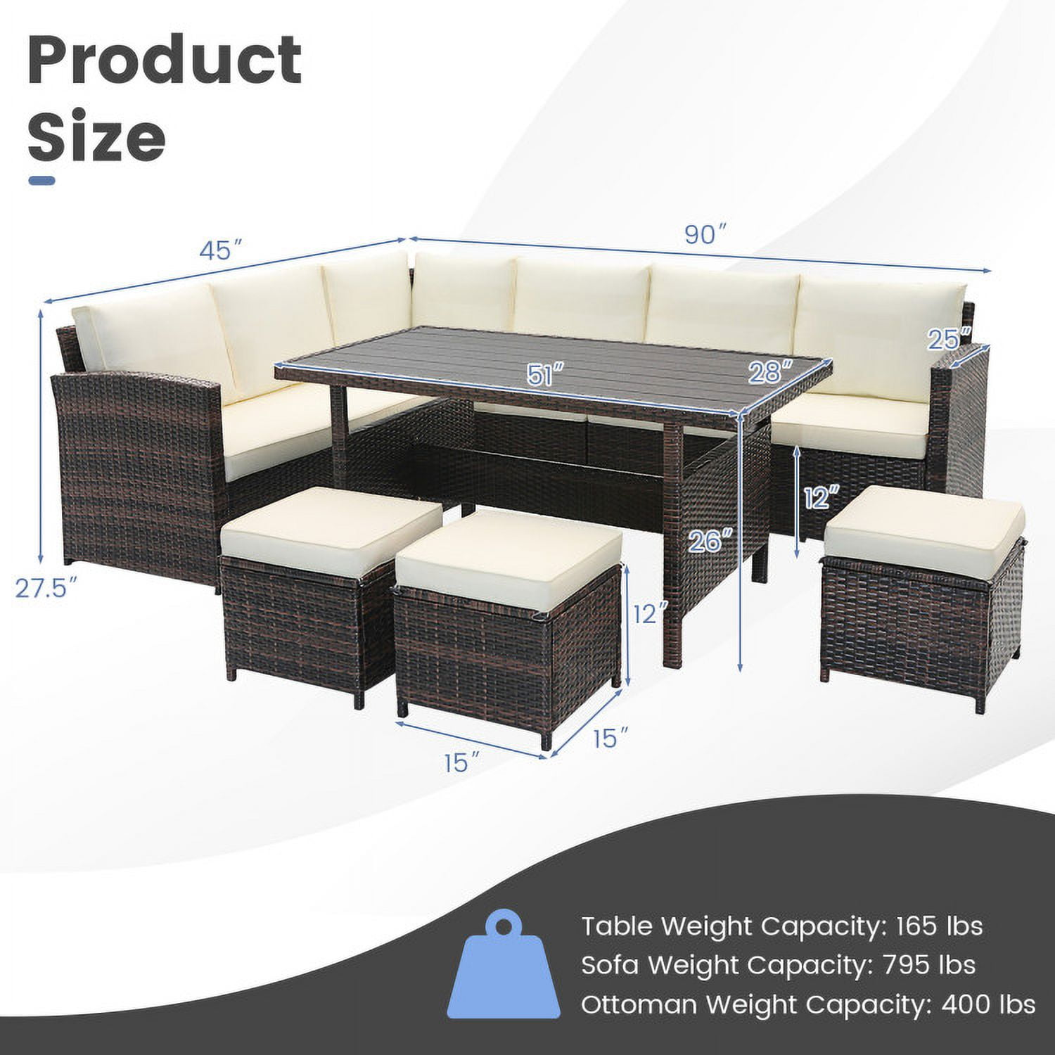 GVN 7-Piece Wicker Patio Furniture Set, Outdoor Sectional Sofa with Coffee Table (White, 7-Piece Set) w14mi