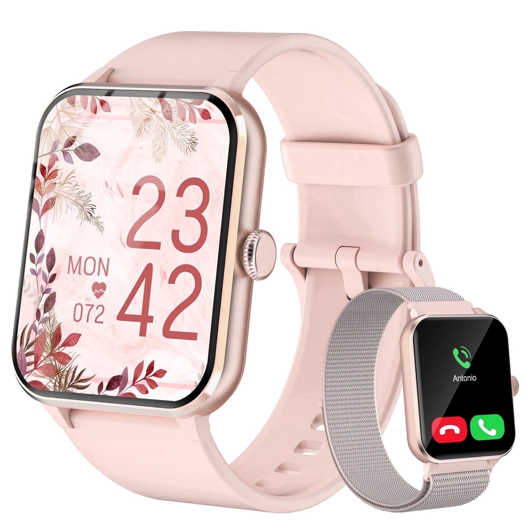 IOWODO Smart Watch with Bluetooth Calling and AI Voice Assistant, 1.85 in HD Touch Screen, IP68 Waterproof Fitness Tracker (Pink, 5.9-9.2 in) v41co