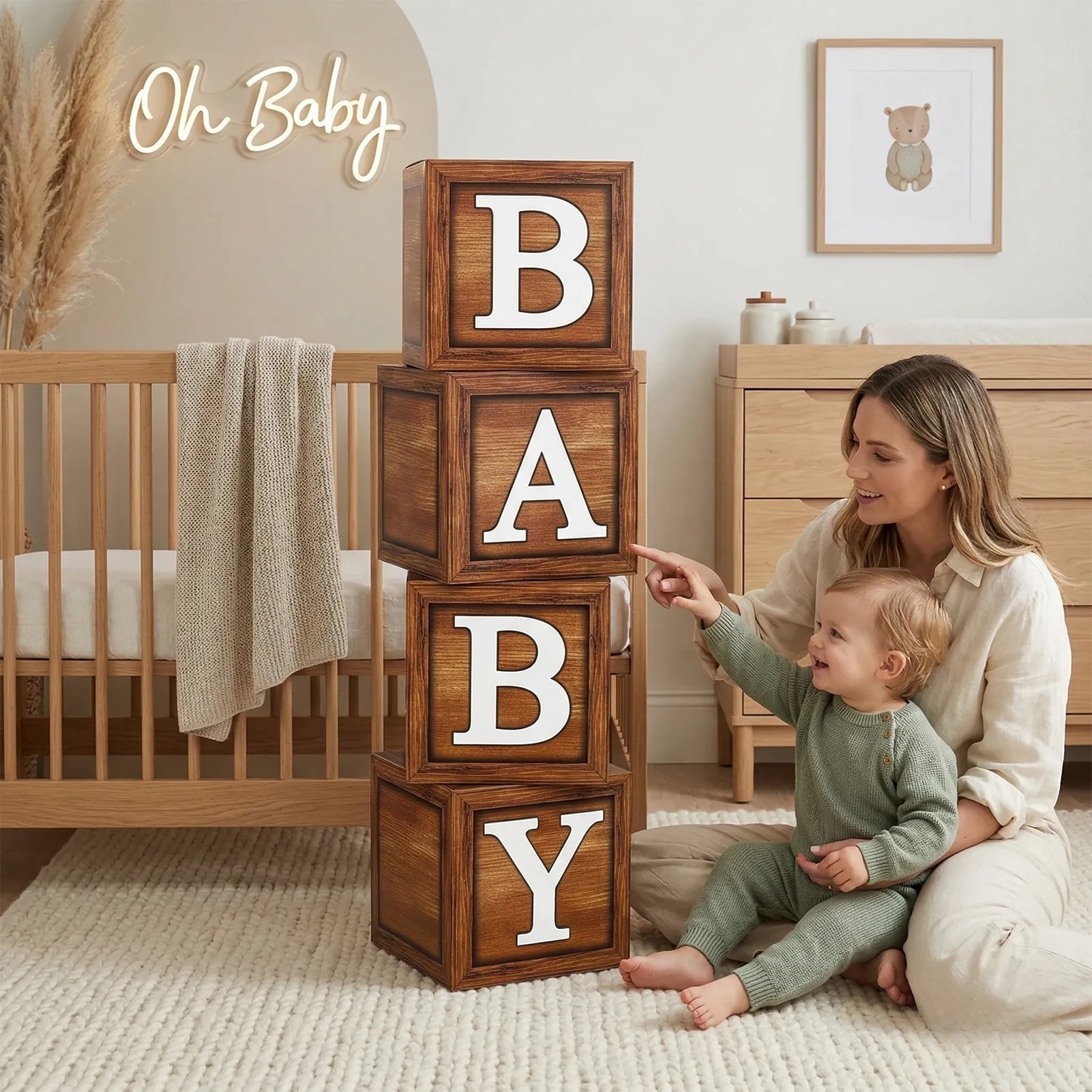 Kicpot Rustic Wood Grain BABY Balloon Boxes for Party Decorations (Brown, 11.8x11.8x11.8 in) q4qot