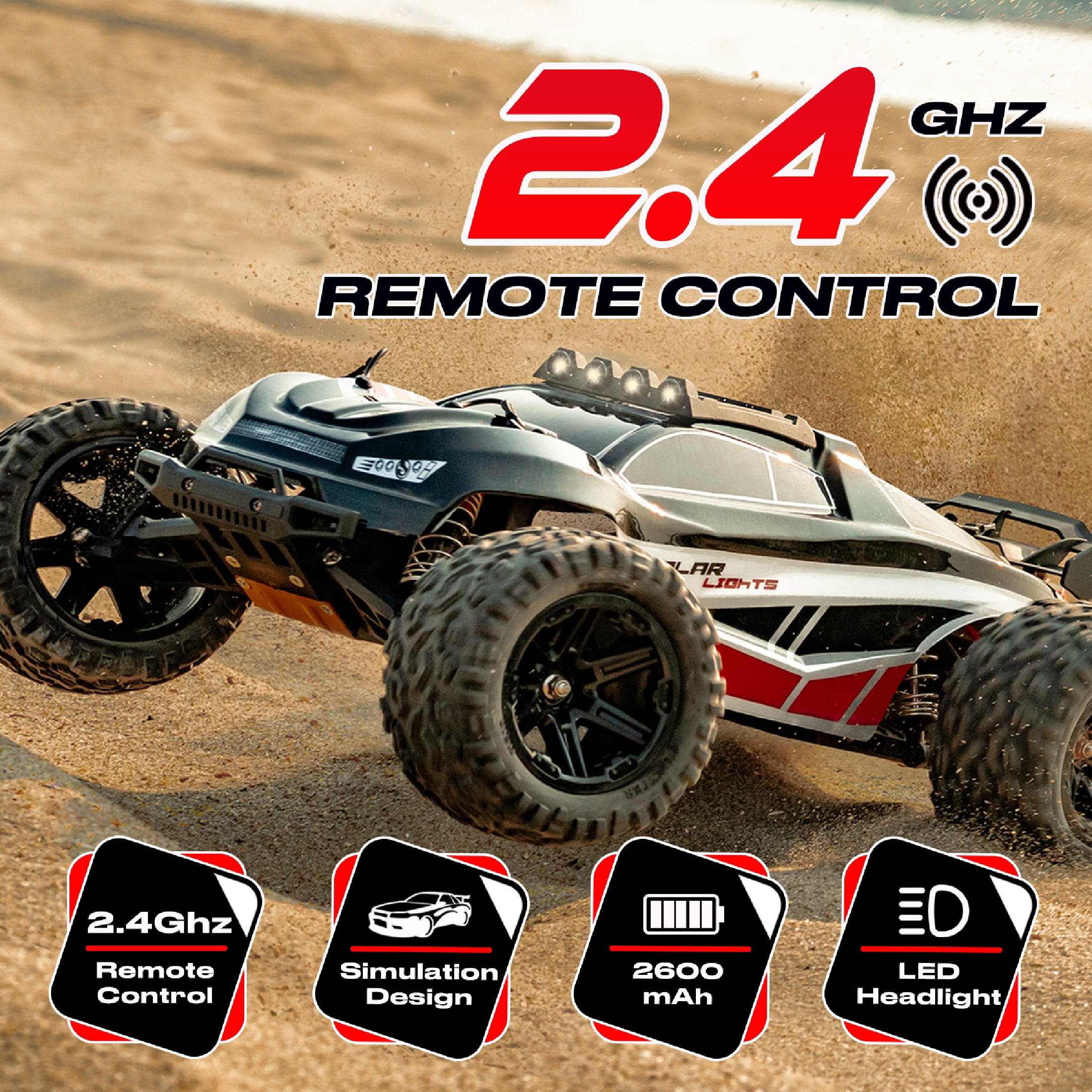 Flypear 1:8 Scale High Speed RC Monster Truck, All-Terrain Remote Control Off-Road Hobby Vehicle (Black, 2 Batteries) iyg2o