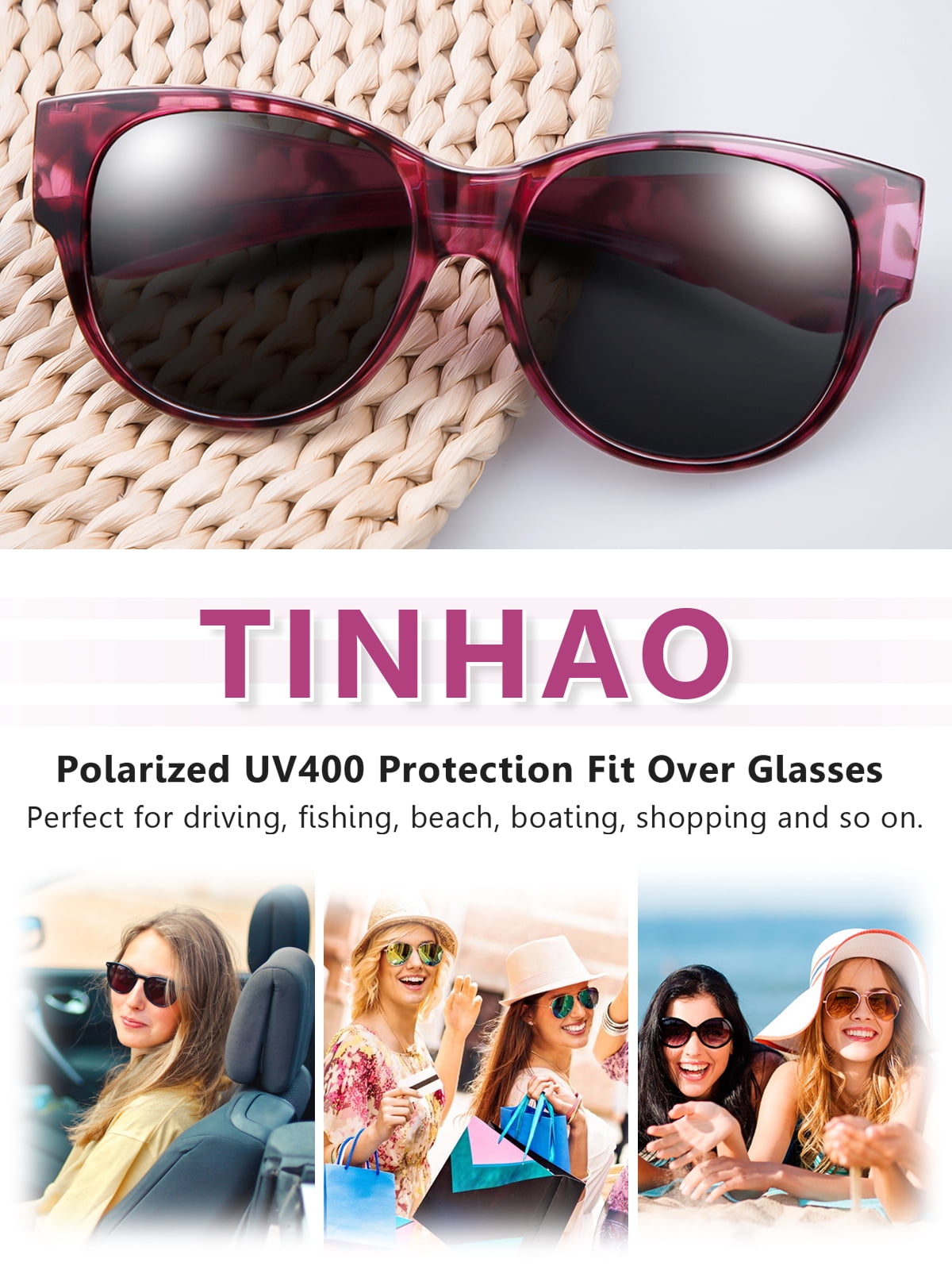 TINHAO Fit Over Sunglasses Polarized Wrap Around Cat-Eye UV400 Protection (Black, One Size) nqk31