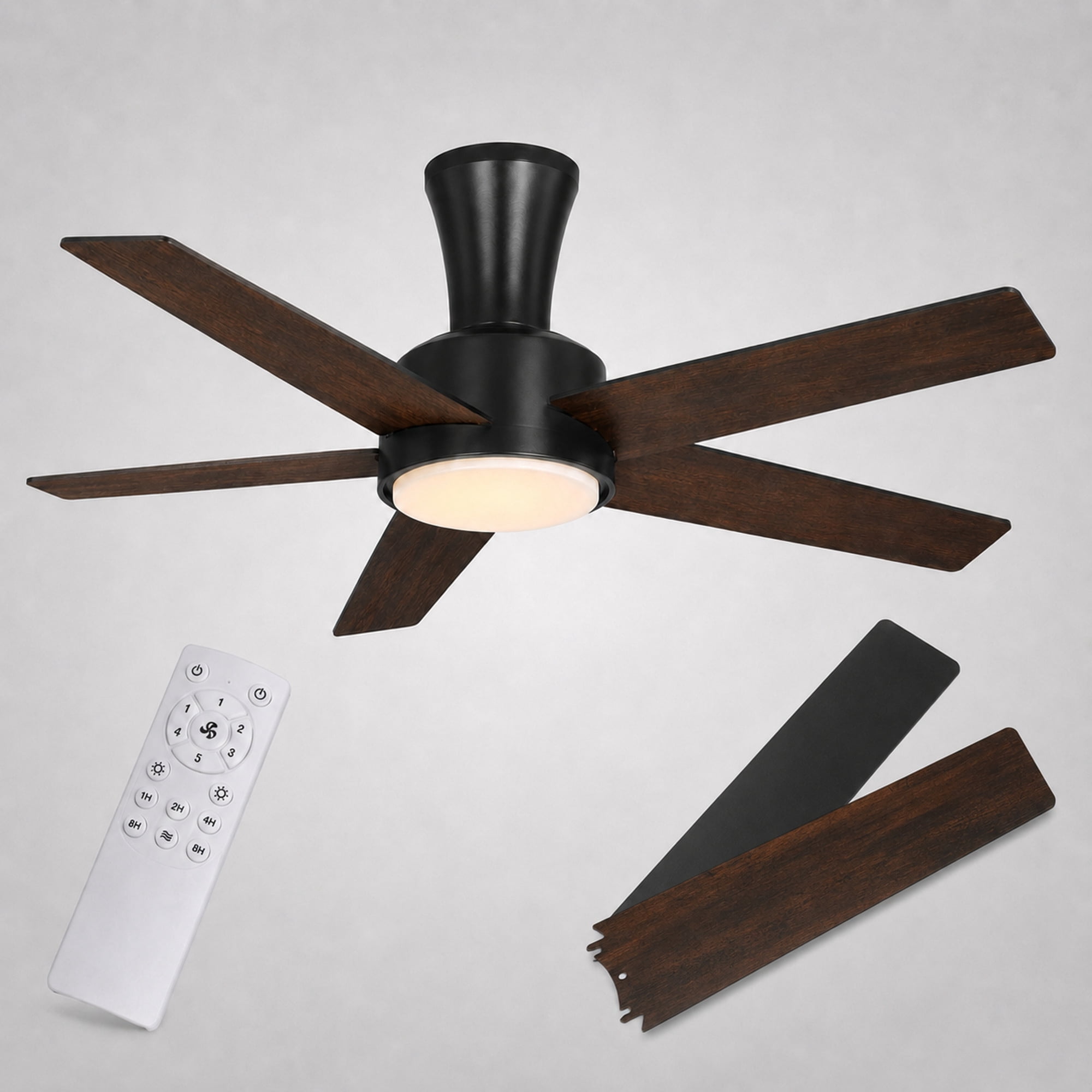 Mainstays 52-Inch Low-Profile DC Ceiling Fan with Integrated LED Light and Remote Control (Black, 52 in) 5s4jt