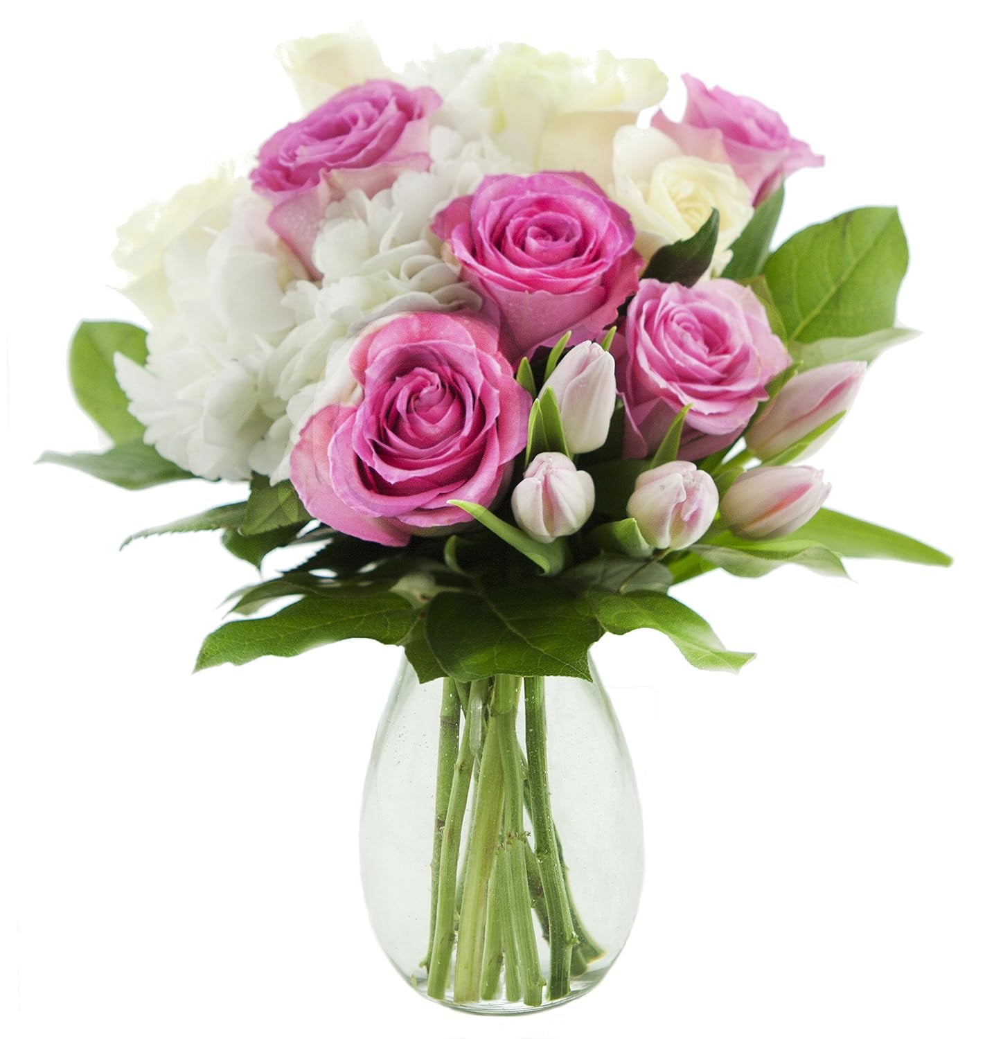 KaBloom Fresh Flower Bouquet with Pink and White Roses, Tulips, and Hydrangeas (18 Stems) 3yl1i