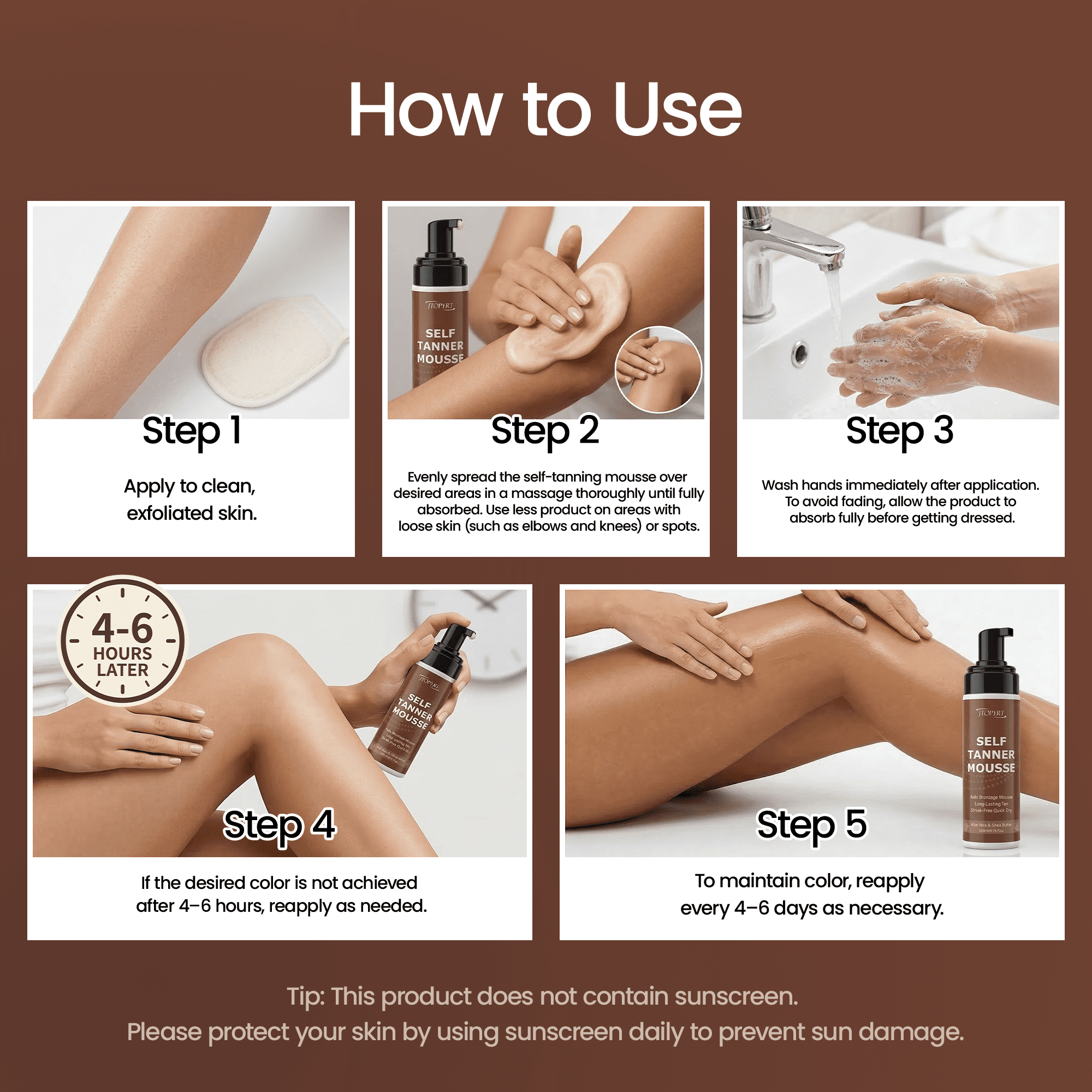 Jtopyrt Self Tanner Mousse Sunless Tanning Foam for Face and Body (Natural Bronze, 6.7 fl oz) 7vx5y