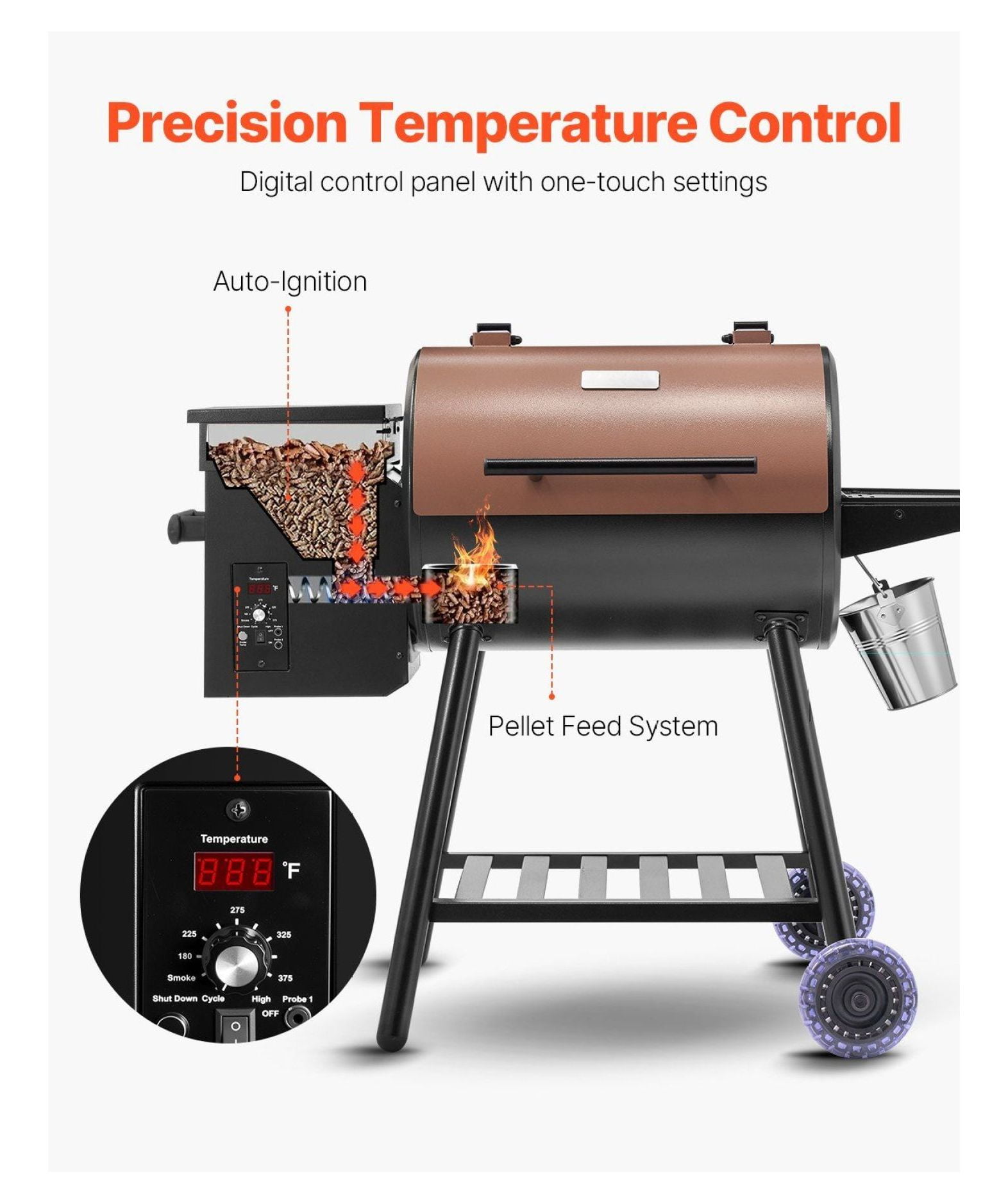 Generic Wood Pellet Grill Smoker, 8-in-1 BBQ Grill with Digital Controller and Meat Probe (Black, 456 sq in) o6tkt