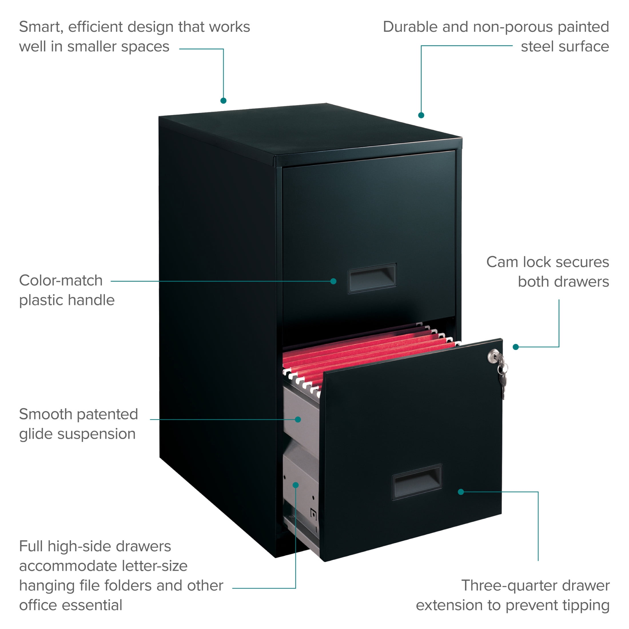 Space Solutions 2-Drawer Vertical File Cabinet for Letter-Size Hanging Folders (Black, 18 in Deep) 47eyl