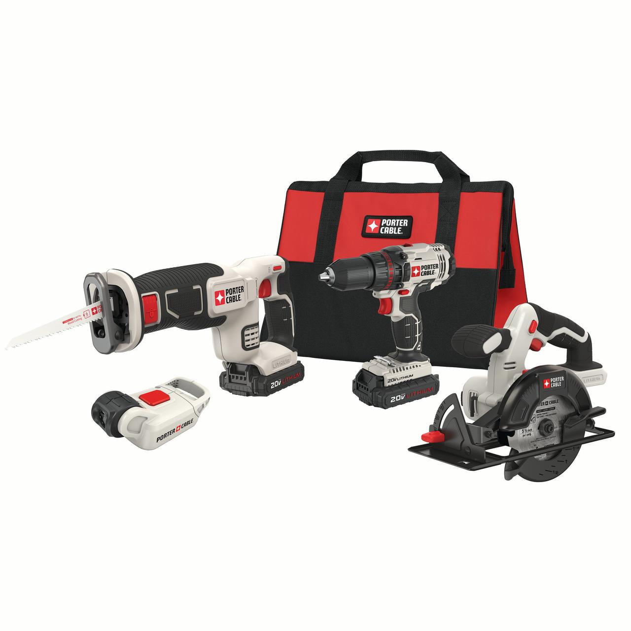 PORTER-CABLE 20V Max Lithium-Ion 4-Tool Cordless Power Tool Combo Kit (Red, 4-Piece Set) fq1zh