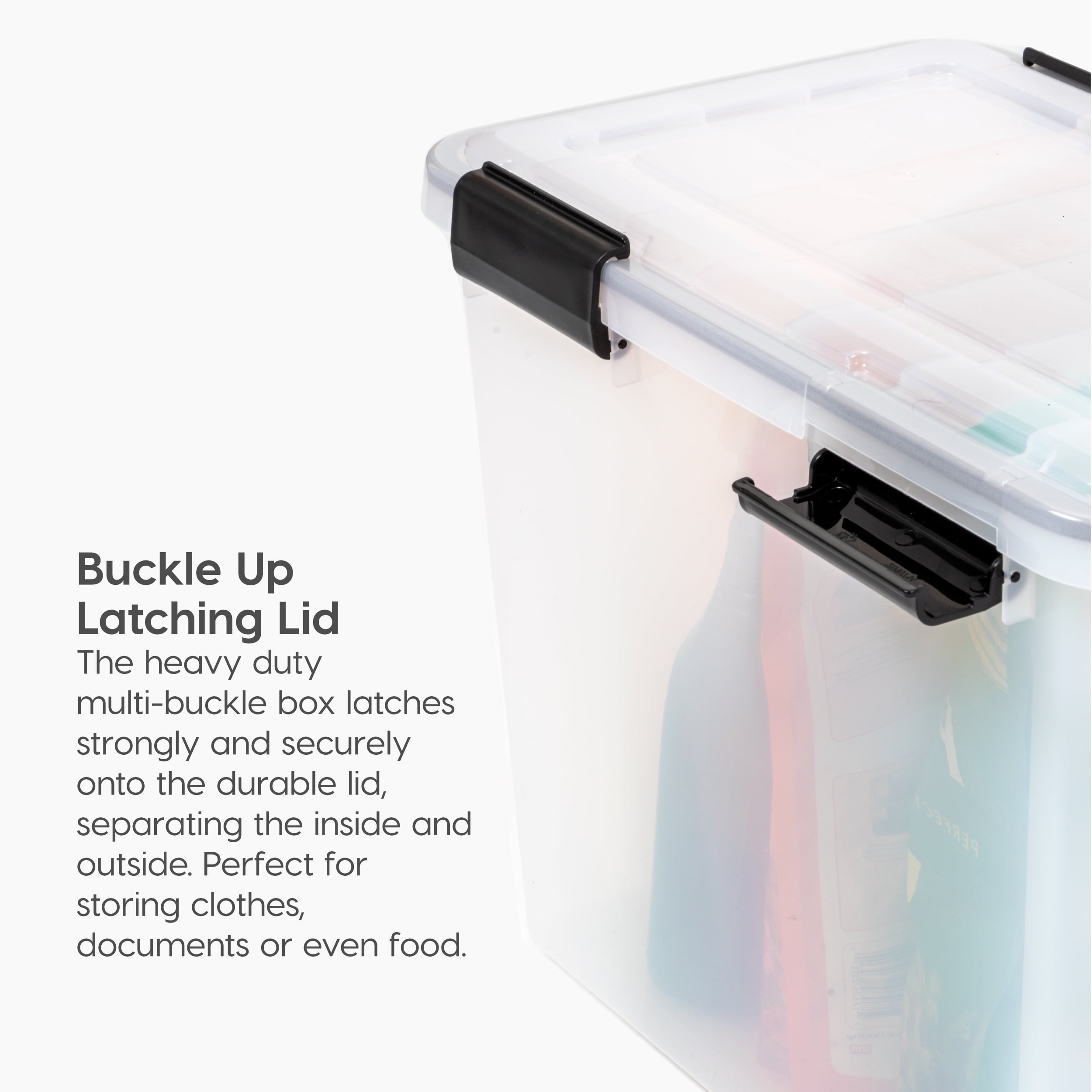 IRIS USA Airtight Plastic Storage Bin with WeatherPro Seal and Latching Buckles (Clear, 62 qt, 4 Pack) sztgi