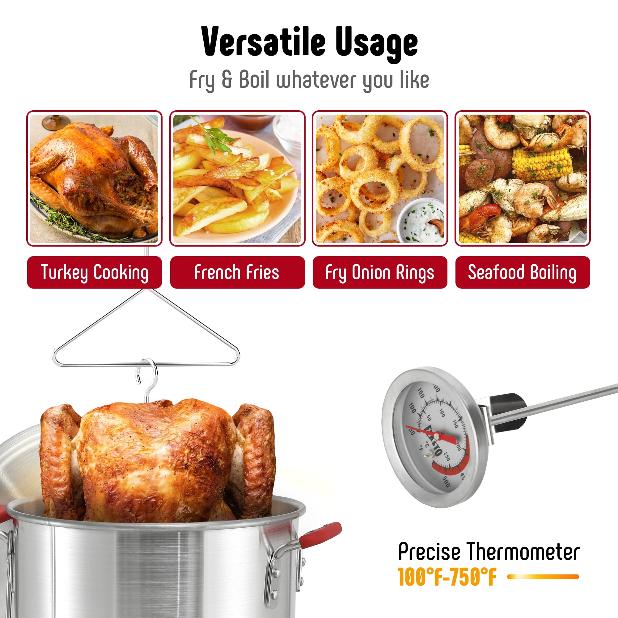 Feasto Outdoor Turkey Fryer and Fish Fryer Set, Propane Boiling Pot with 50000 BTU Burner (Silver, 30 qt) erqjq