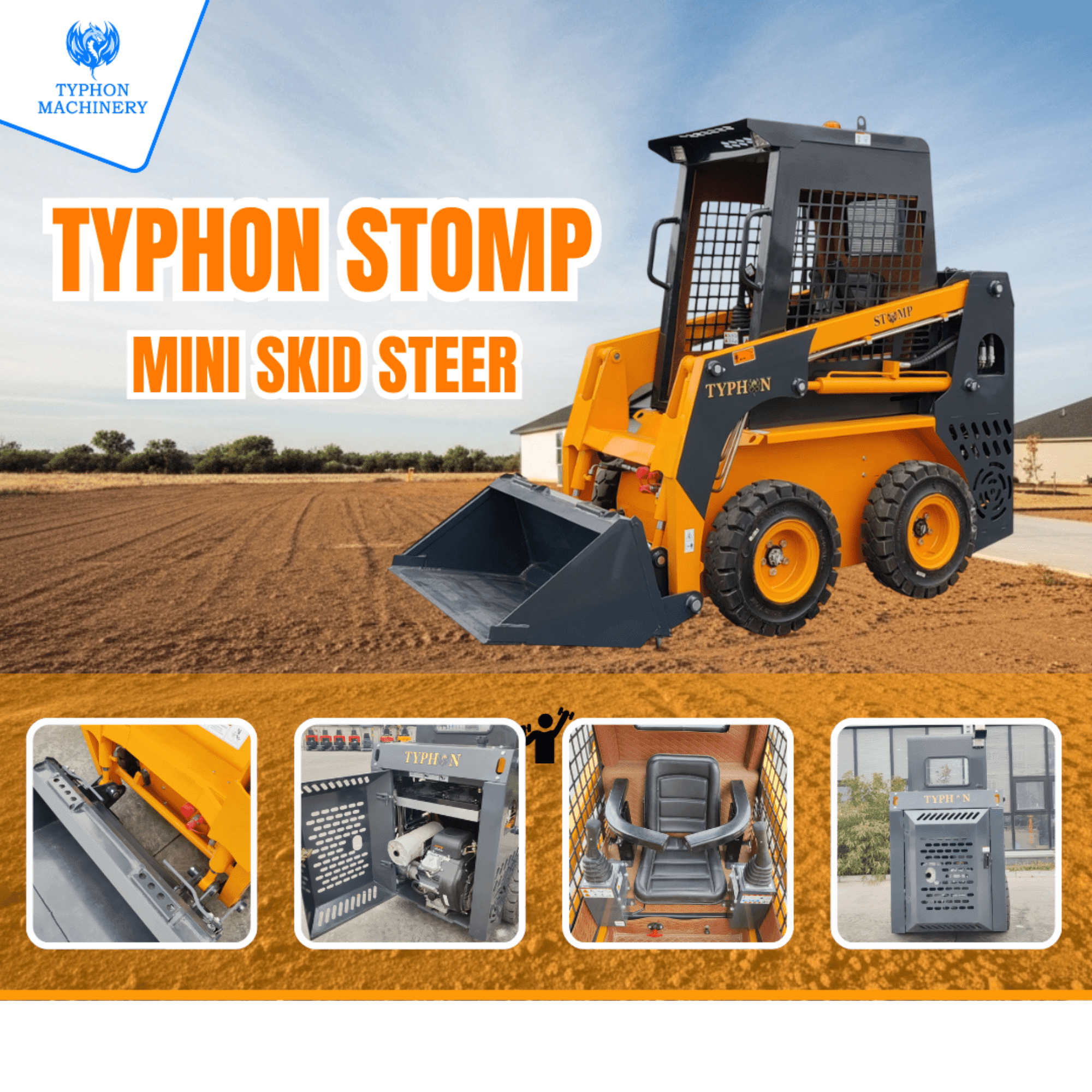 TYPHON Mini Skid Steer Loader STOMP 508, 35HP Gas Engine, Compact Construction Equipment (Black, 838 lb Capacity) u90n0