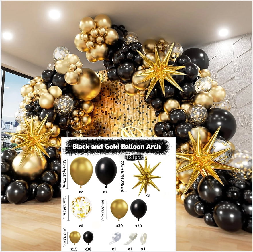 Generic Black Gold Balloon Kit Party Decoration Set (Black and Gold, 121 Pieces) fqibr