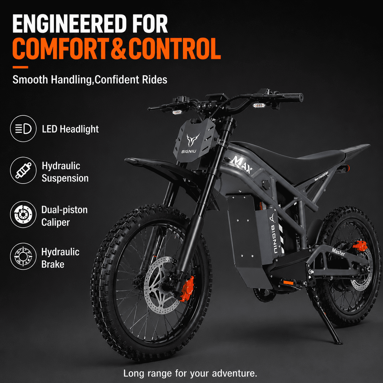 BIGNIU BG-Master Electric Bike for Adults, High-Performance 3000W Peak Motor, UL 2849 Certified, Full Suspension (Grey, 60V 32Ah) le8qq