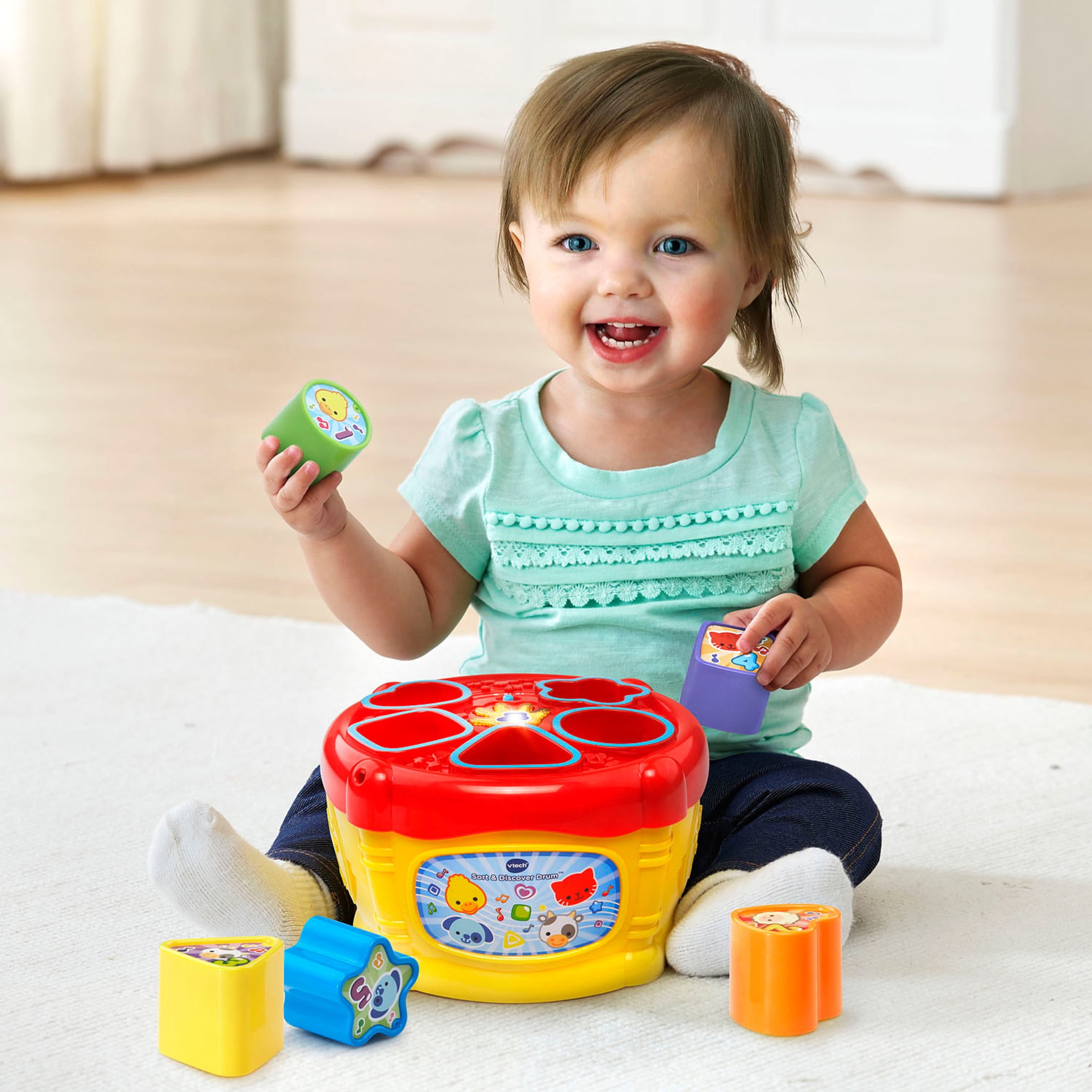 VTech Sort & Discover Drum Interactive Learning Toy with Shape Sorter (6-36 Months) 2xjxa