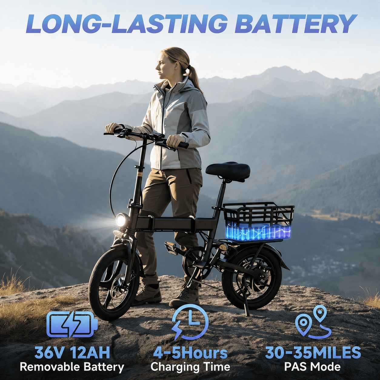 SNNAFFOB 14 in Foldable Electric Commuter Bike with Basket, 500W Motor, 36V 12Ah Battery, 20 MPH (Black, 14 in) p233c